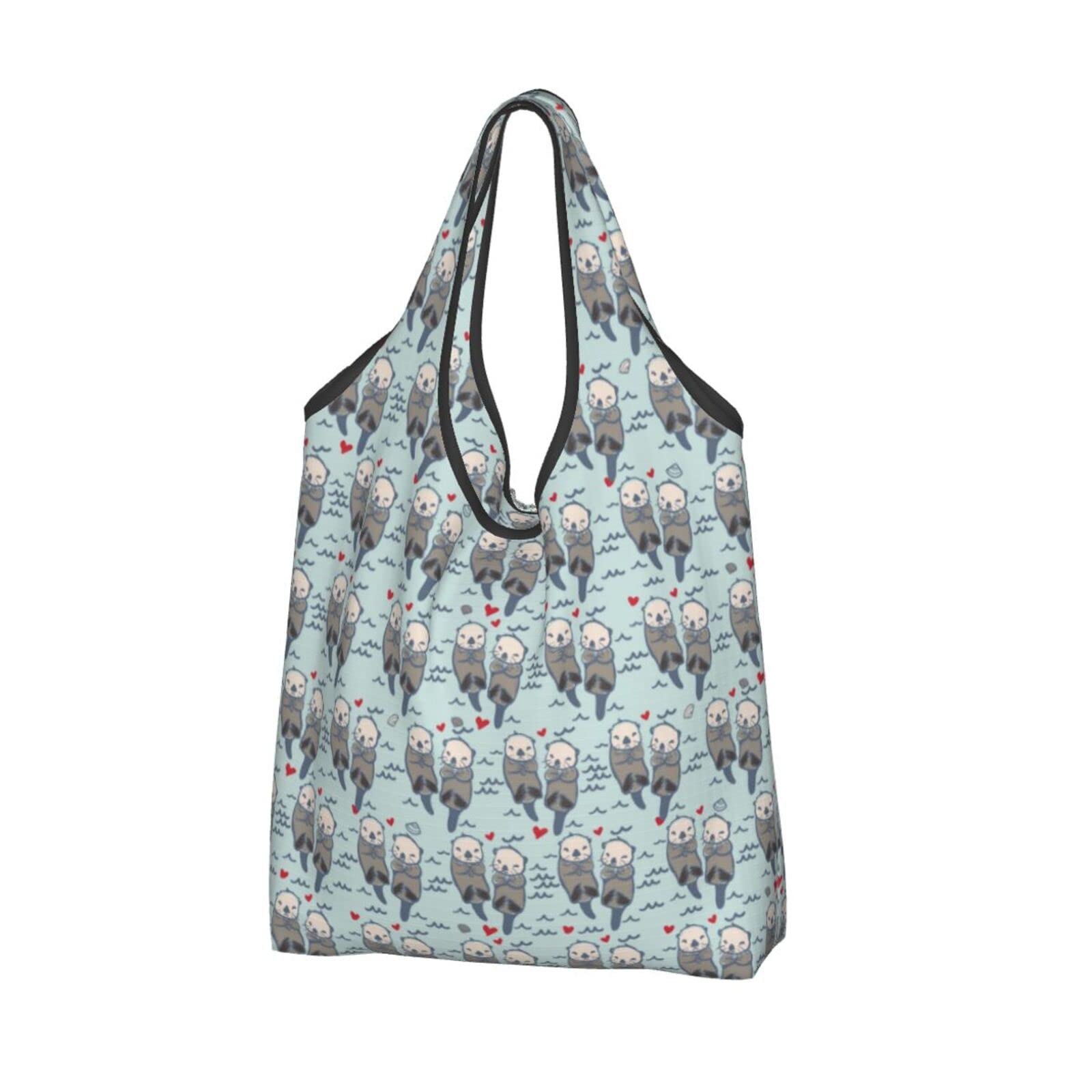 Eco-Friendly Reusable Shopping Bags - Waterproof Foldable Grocery Tote for Beach, Market & Travel | Large Capacity Sea Otter Design