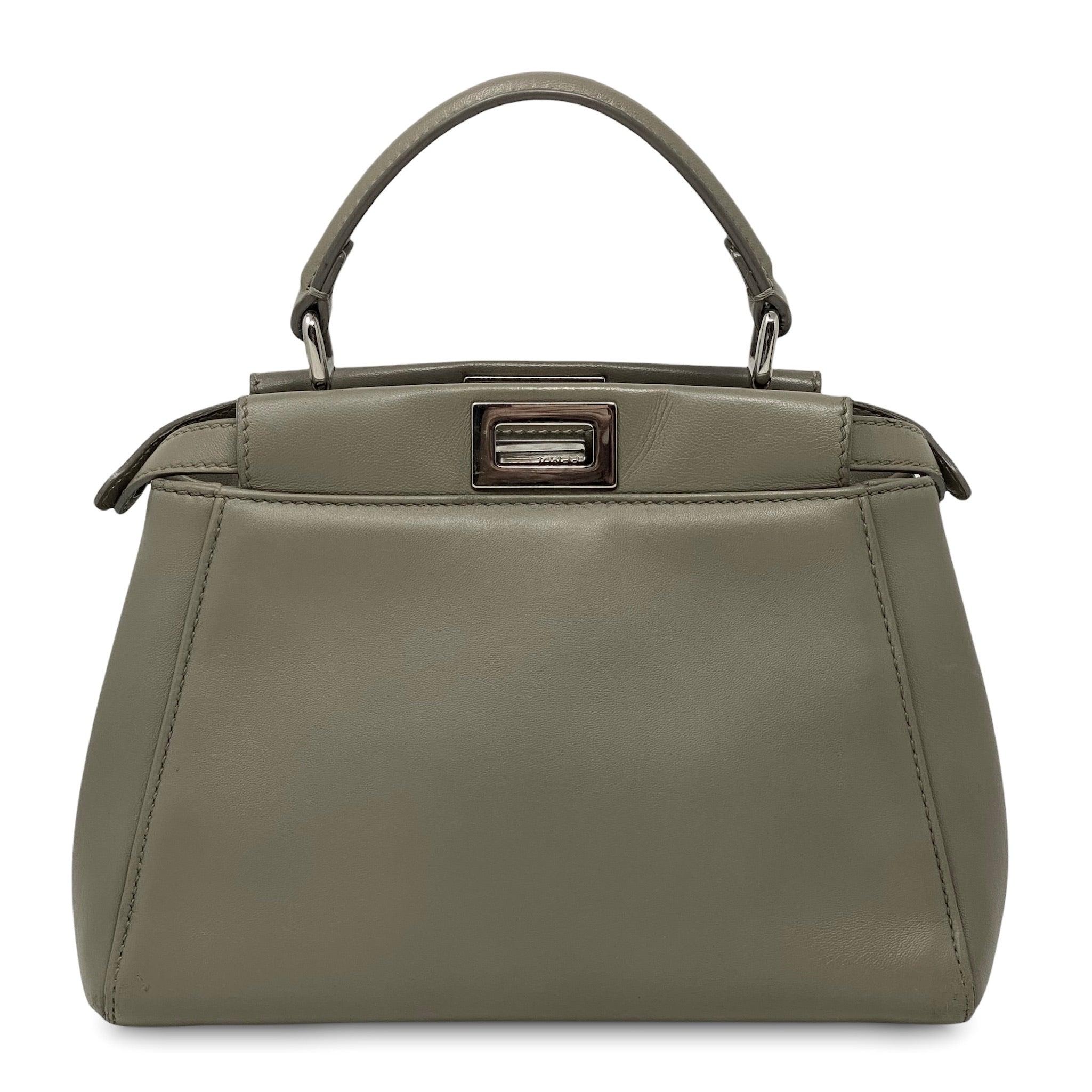 Fendi Grey Mini Peekaboo Leather Crossbody Bag for Women - Luxury Designer Handbag for Work, Travel & Evening Events