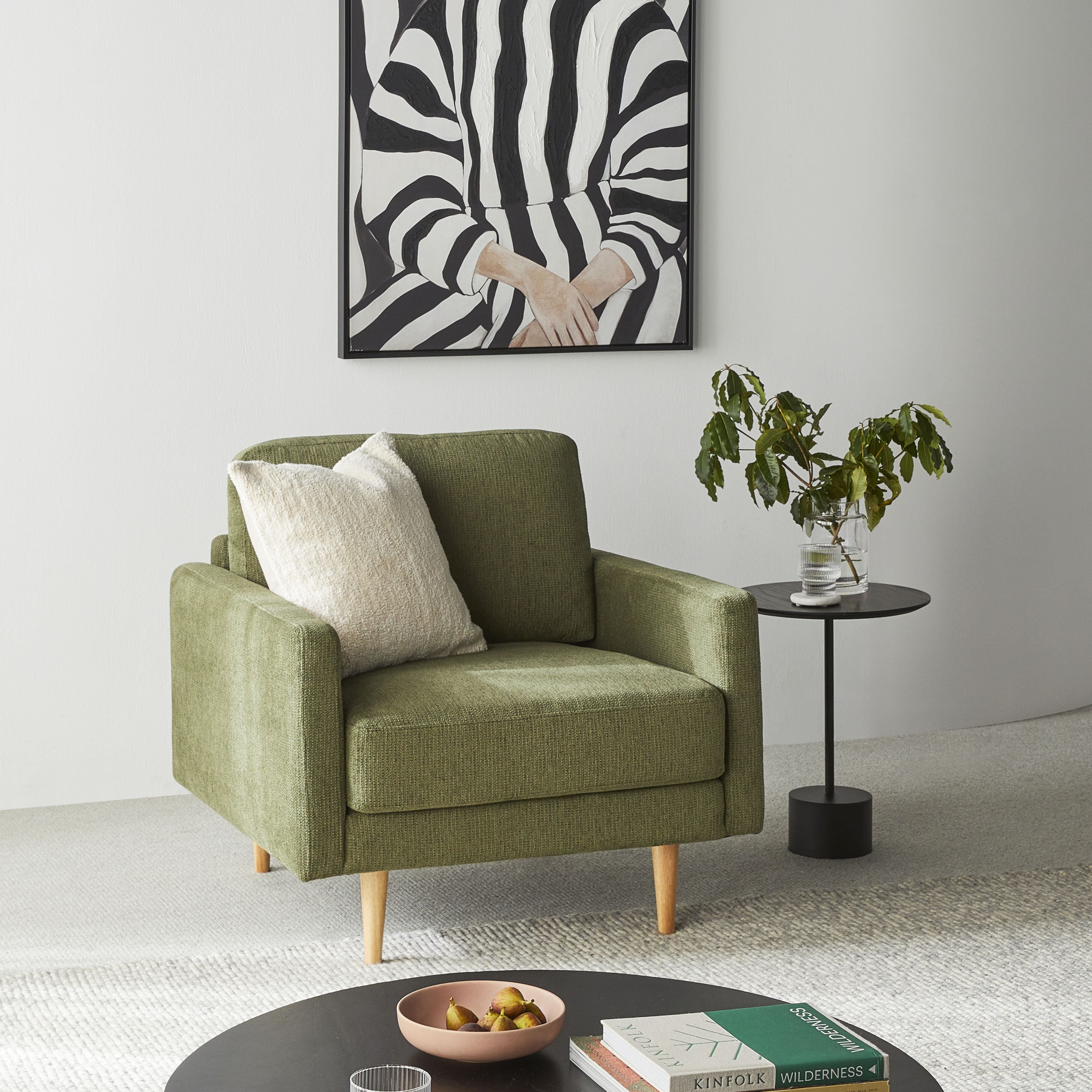 Boden Armchair Sorrento Olive - Modern Upholstered Accent Chair for Living Room, Bedroom, or Office - Comfortable Lounge Seating with Olive Green Fabric