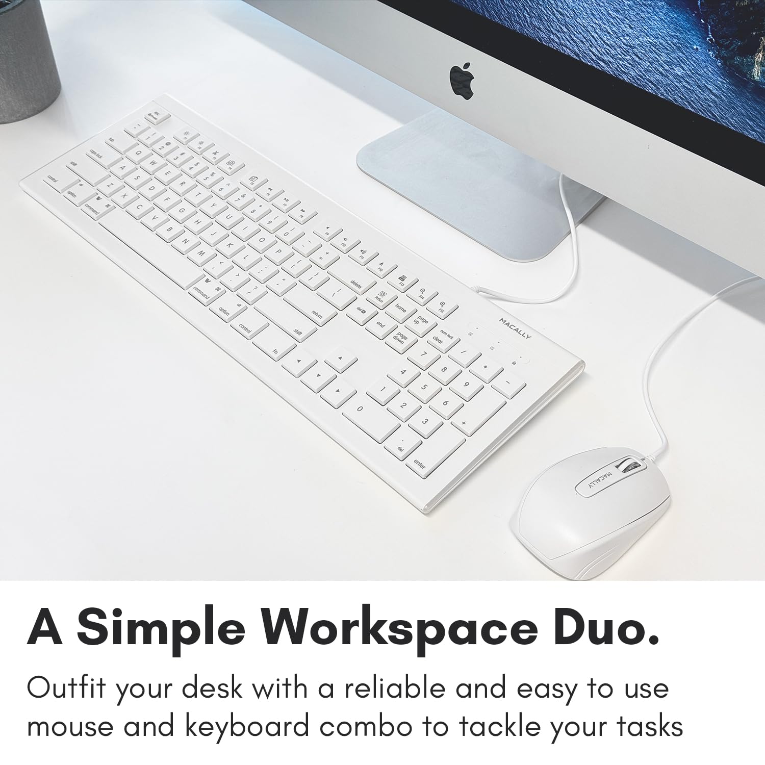 Macally 104-Key USB Wired Keyboard and Mouse Combo with Apple Shortcut Keys - Compatible with Mac, iMac, MacBook & Windows PC (MKEYECOMBO) - White - Perfect for Home Office, Gaming & Productivity Workstations
