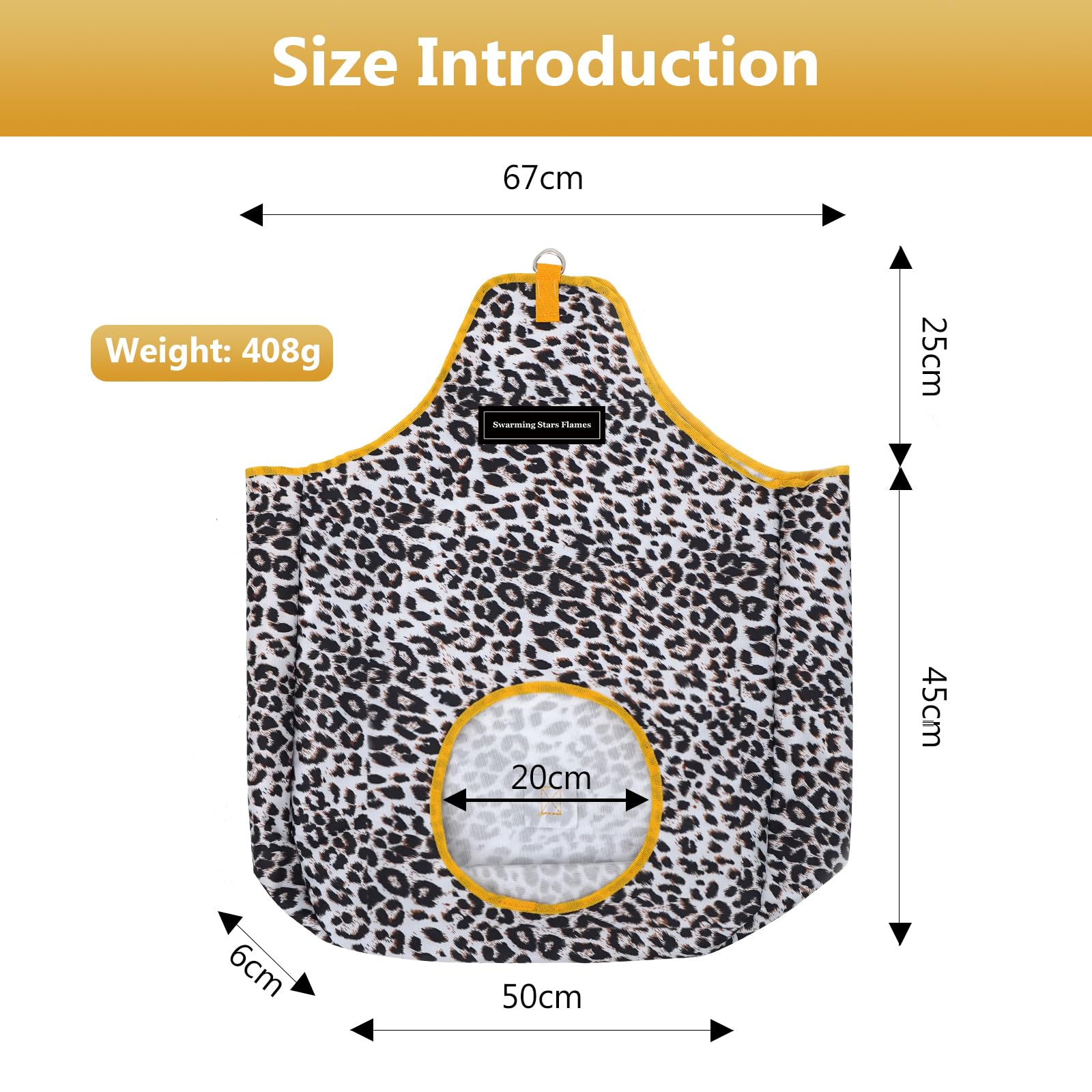 Durable Oxford Fabric Horse Hay Bag - Large Capacity Slow Feed Hay Sack with Metal Snap Fastener for Horses, Cows, Goats & Donkeys | Open Feed Hole Design | Animal Print Pattern | Perfect for Stable, Pasture & Trail Riding