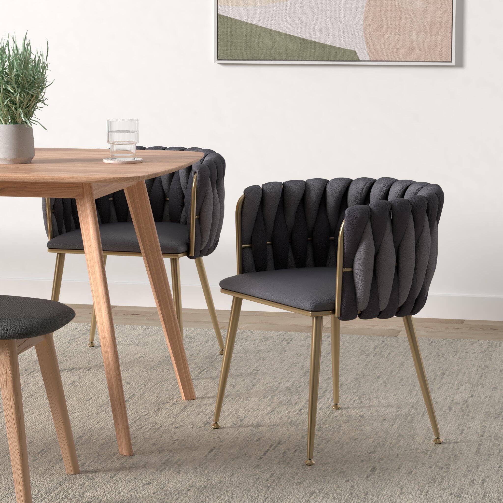 Kiztir Velvet Dining Chairs Set of 2 - Upholstered Modern Dining Room Chairs with Gold Metal Legs, Luxury Tufted Accent Chairs for Living Room, Bedroom, Kitchen - Soft Grey Velvet Fabric (Perfect for Small Spaces & Home Decor)