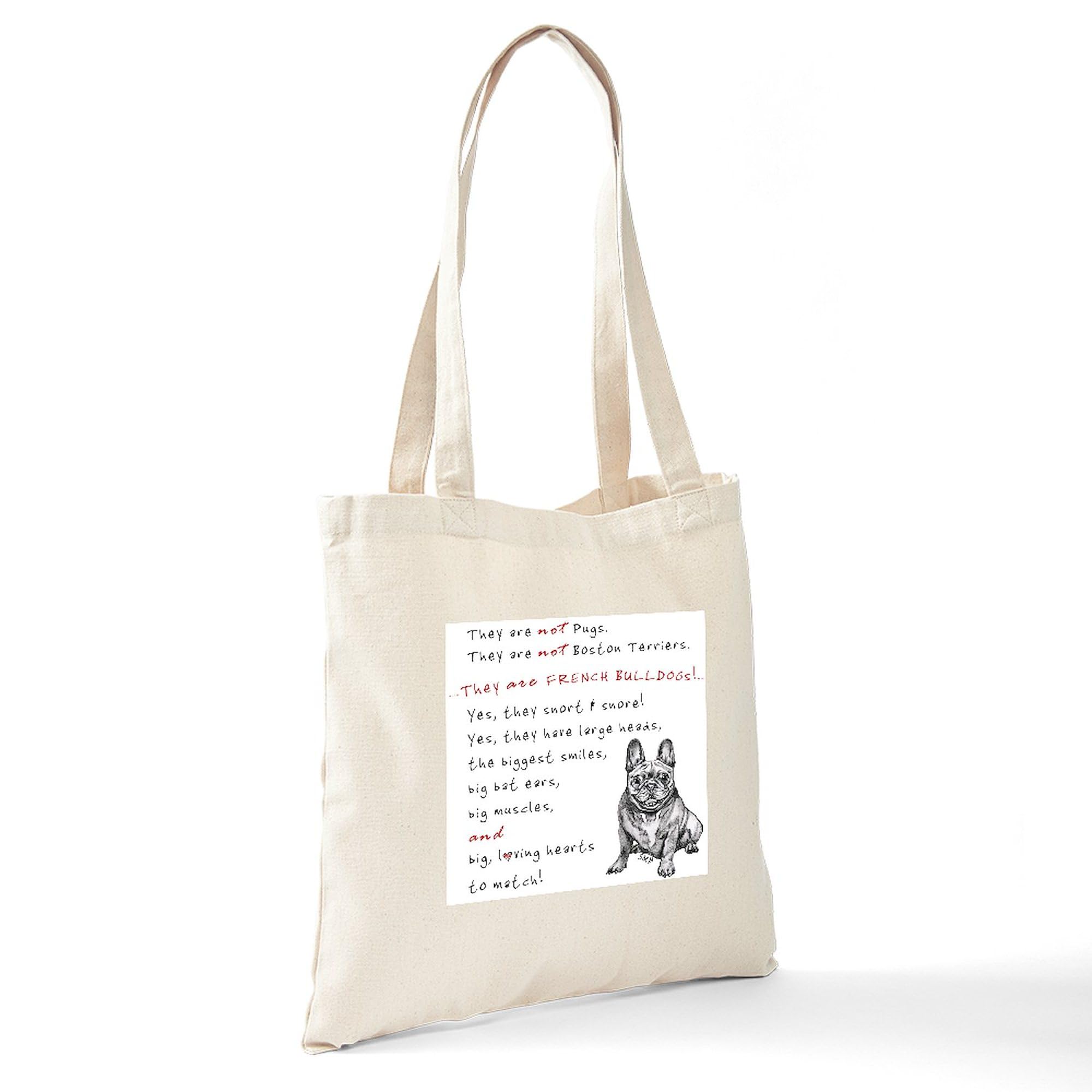 THEY Are Not Pugs (Smiling Frenchie) Natural Canvas Tote Bag - Reusable Eco-Friendly Shopping Bag for Groceries, Beach & Daily Use
