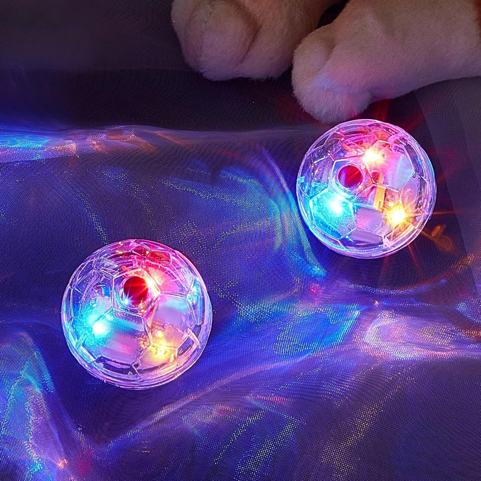 2 Pack LED Ghost Hunting Cat Balls - Motion Activated Glowing Interactive Pet Toys for Cats & Dogs (Clear) - Perfect for Night Play & Halloween Fun