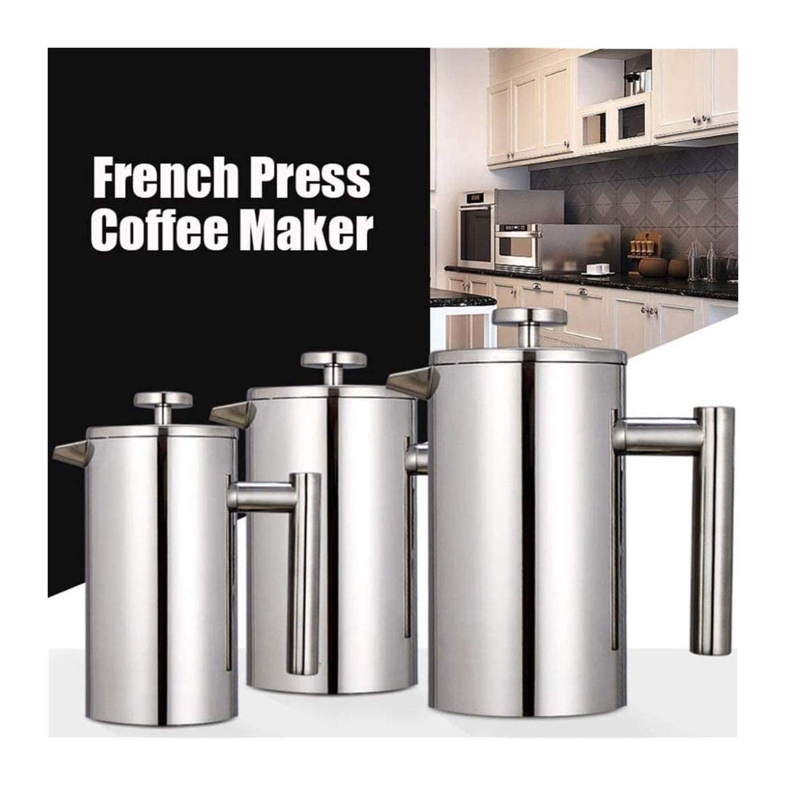 Premium Stainless Steel French Press Coffee Maker - 1000ML Double Wall Insulated Design with 3-Stage Filtration | Perfect for Home, Office & Camping | Dishwasher Safe & Durable 304 Grade (Silver)