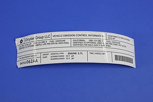 Genuine Chrysler 4722062AA Emission Control Label - Replacement Part for Dodge, Jeep, Ram Vehicles - Perfect for Engine Bay Compliance & Safety Inspections