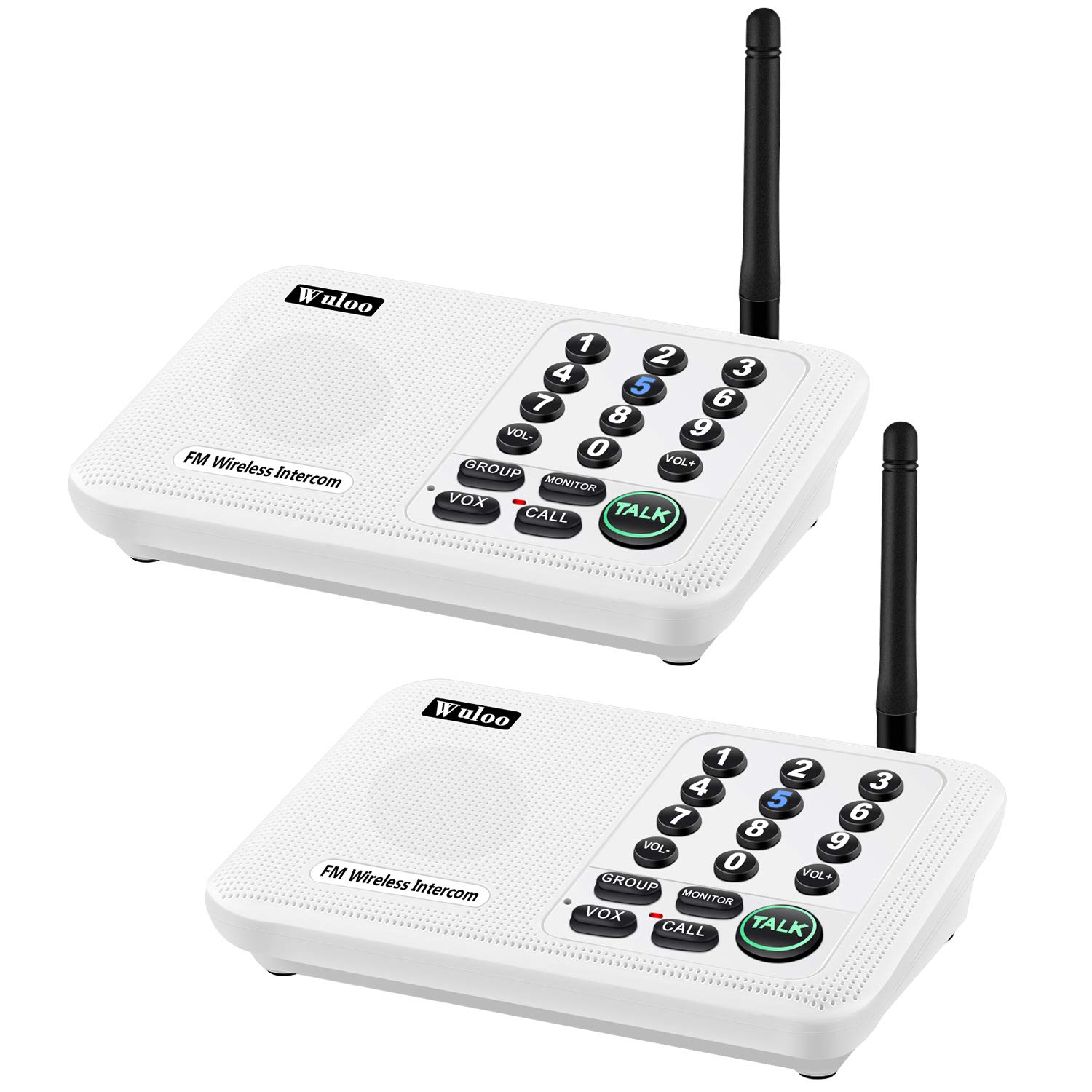 Wuloo Wireless Intercom System for Home - 5280 Feet Range, 10 Channels & 3 Codes, Long Range Walkie Talkie for House Communication (White) - Perfect for Large Homes, Offices, and Outdoor Use