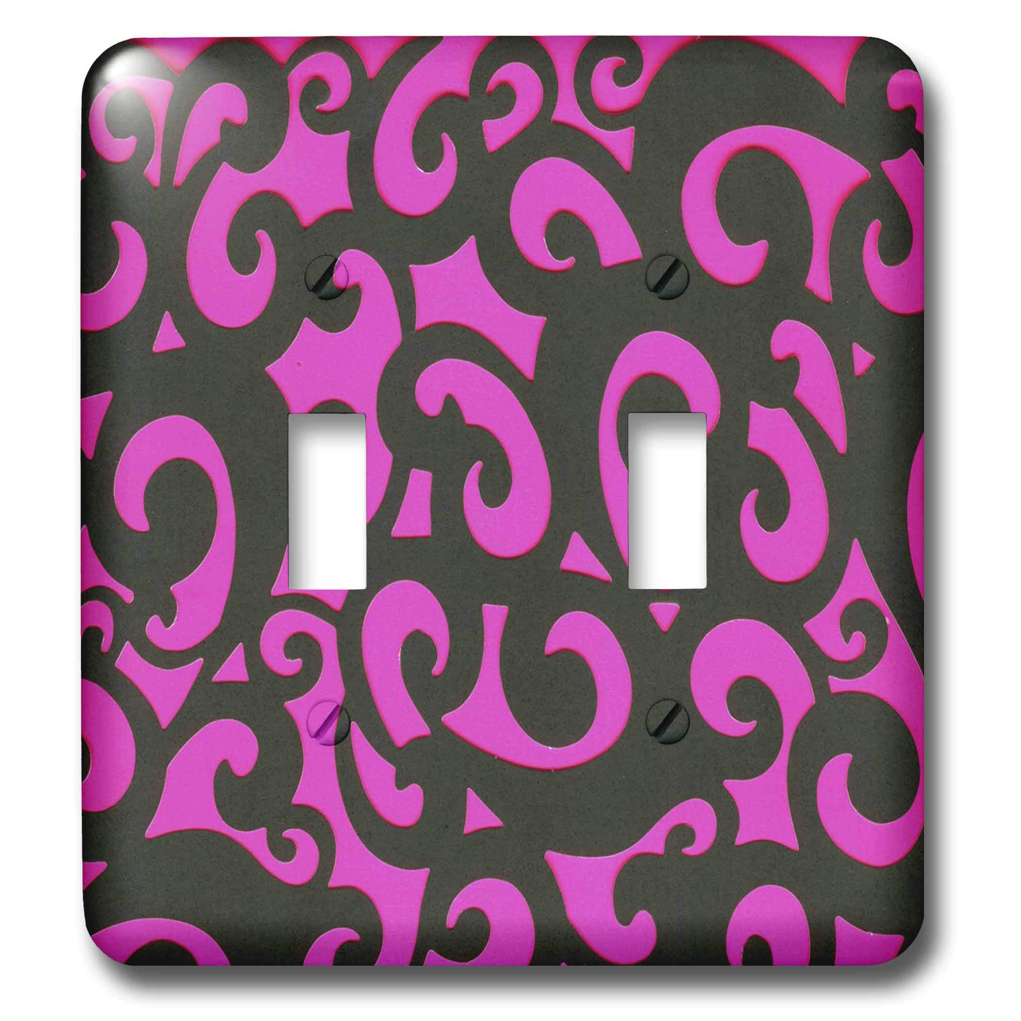 3D Rose Scrolls On Hot Double Toggle Switch - Black and Pink Wall Decor for Bedroom, Living Room & Office | Unique Vintage Style Light Switch Cover Plate