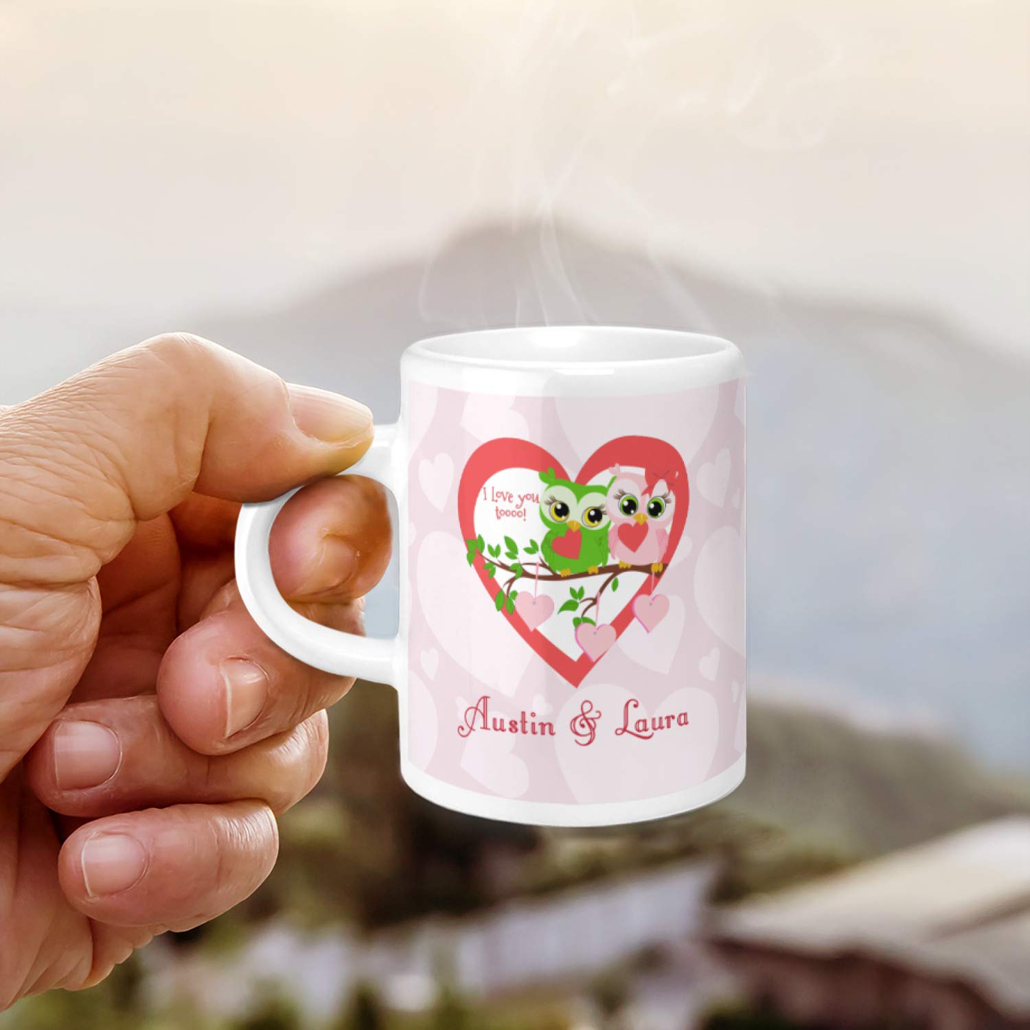 Personalized Valentine Owls Single Shot Espresso Cup - Handmade Ceramic Coffee Mug for Couples, Gift for Her/Him - Perfect for Romantic Dates, Anniversaries & Valentine's Day Coffee Moments