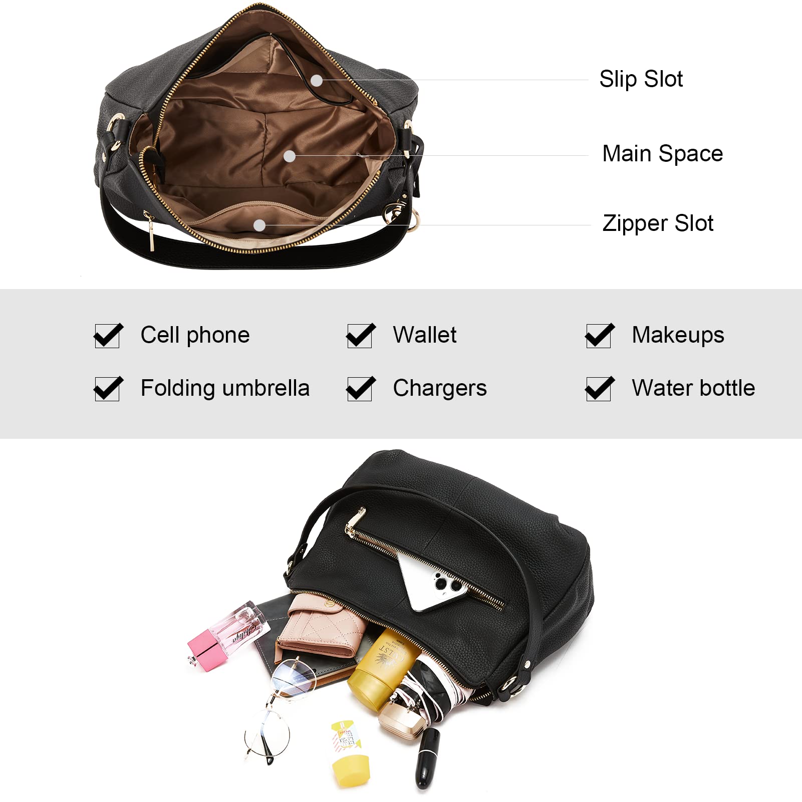 Vegan Leather Shoulder Bag for Women - Stylish Hobo Purse with Pockets | Work & Travel