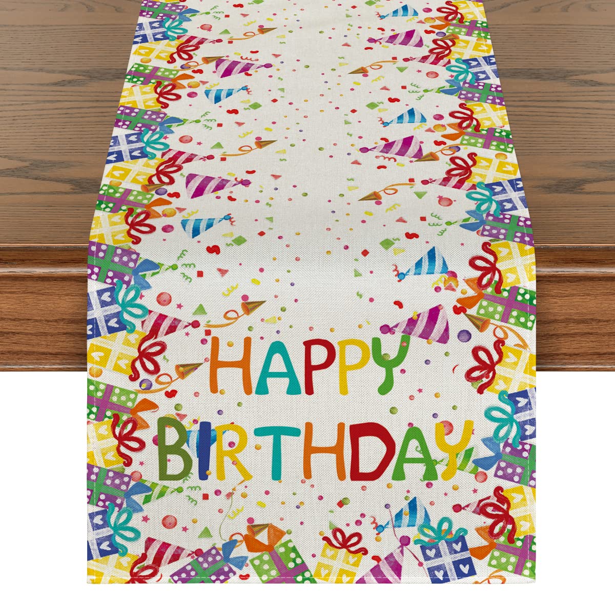 Happy Birthday Table Runner - 13x72 Inch Polka Dot Party Tablecloth for Kitchen, Dining & Outdoor Decor - Perfect for Home Celebrations & Birthday Gifts