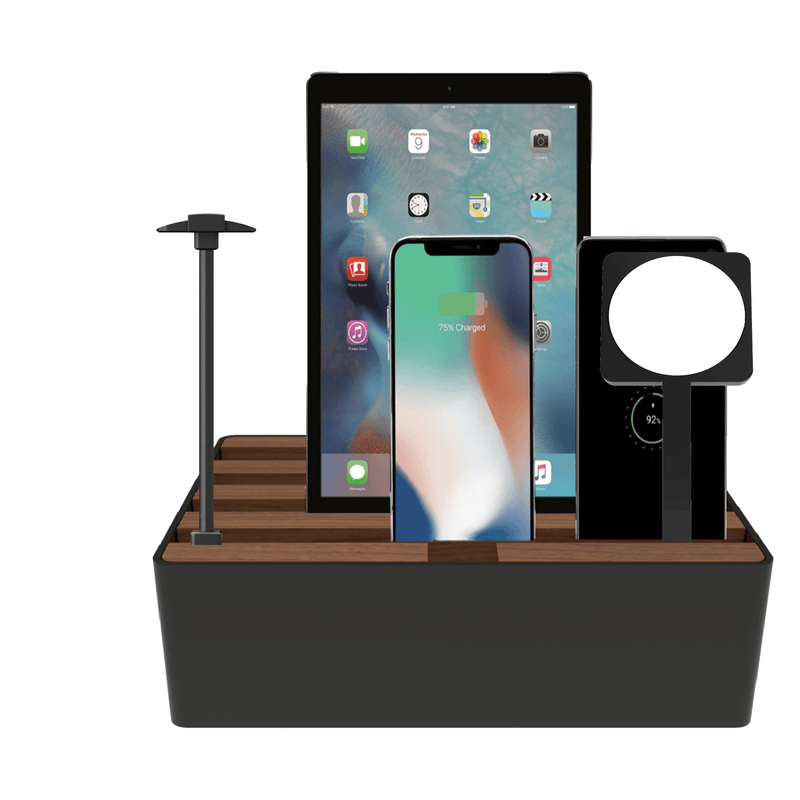 Premium ALLDOCK Black & Walnut Wood MagSafe Charging Station - Fast Wireless Charger for iPhone 14/13/12 | Perfect for Home Office, Nightstand & Desk Organization