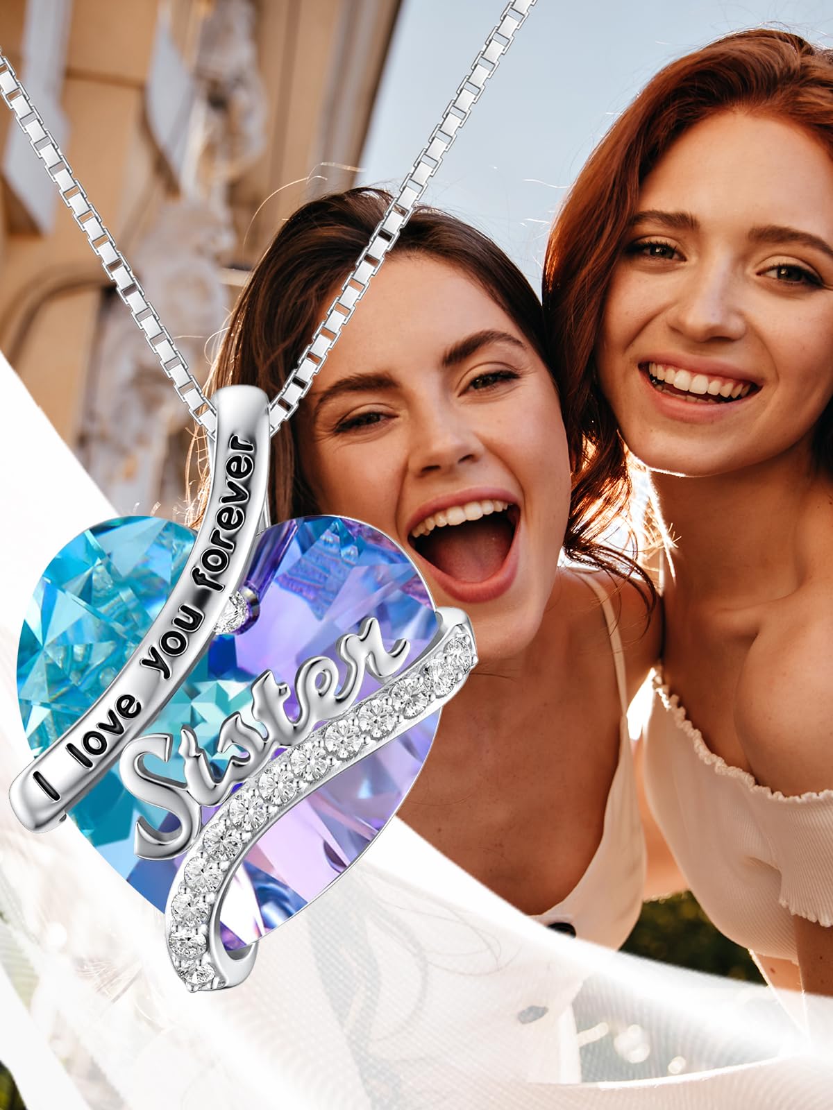 925 Sterling Silver Heart Birthstone Necklace for Sister - Personalized Sister Gift with Birthstone, Birthday, Anniversary & Valentine's Day Jewelry - Perfect for Special Occasions & Sister Bonding Moments