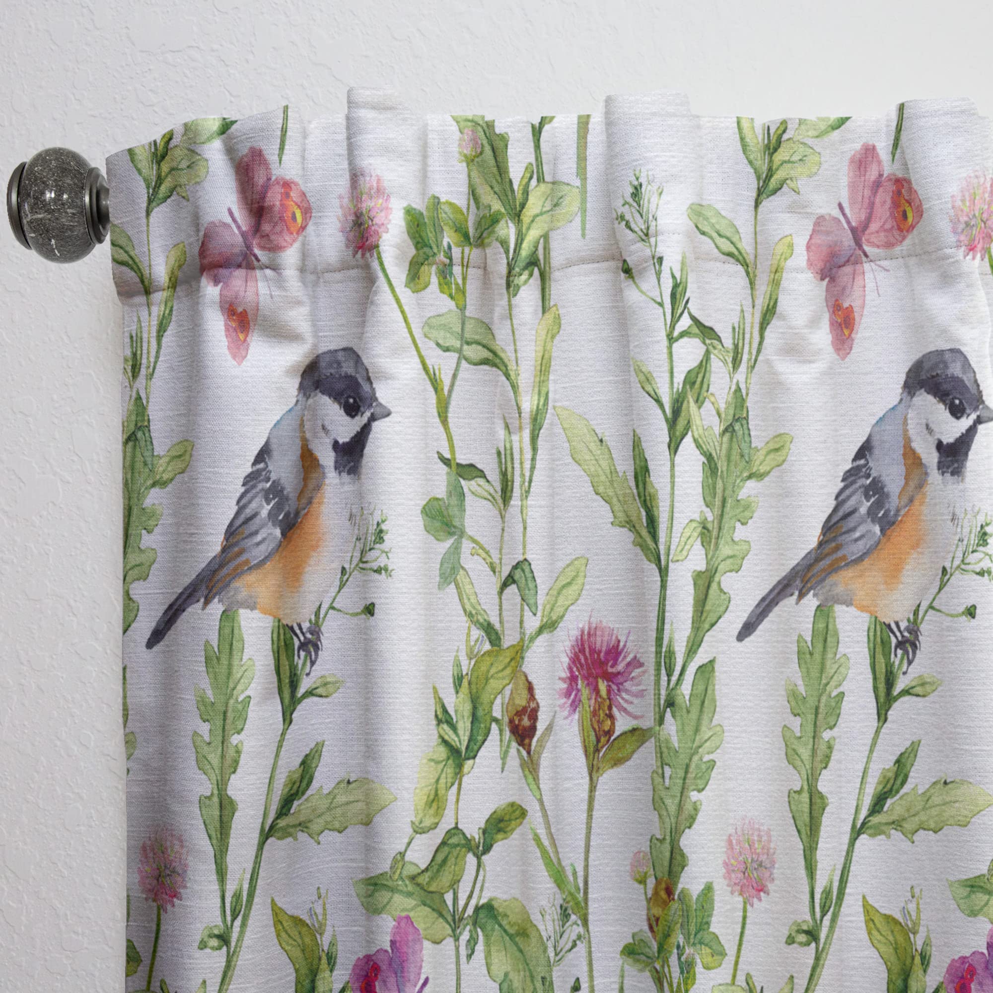 DesignQ Thermal Insulated Curtain Panel - Meadow with Butterflies, Birds & Herbs Print - 52x95 Inches - Blackout Drapes for Bedroom & Living Room - Perfect for Home Decor & Light Control