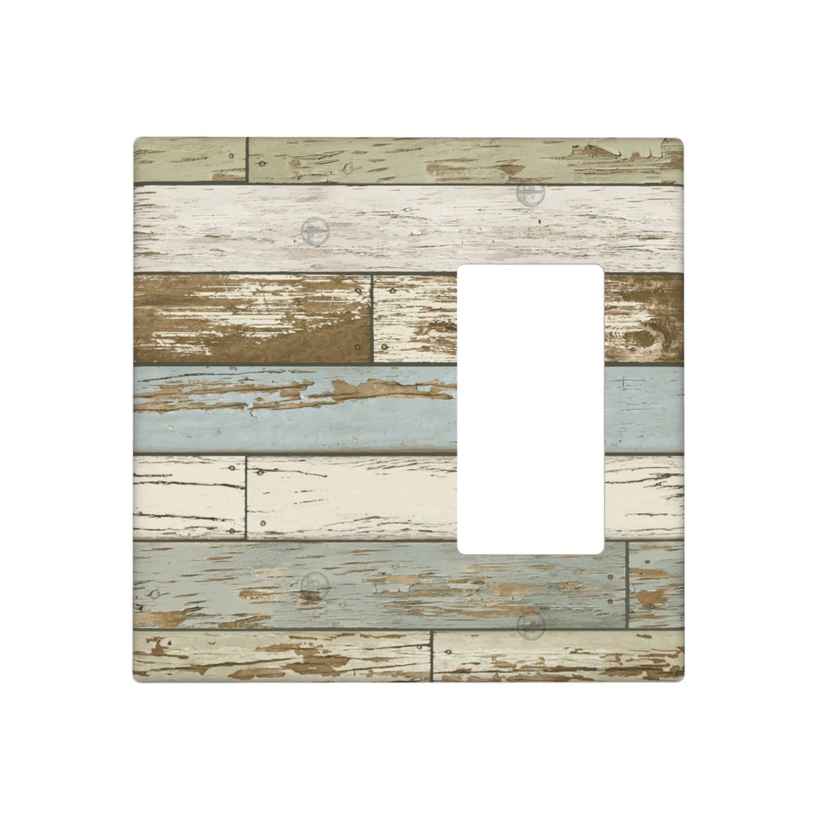 Farmhouse Style 2 Gang 1 Blank 1 Rocker Switch Plate Cover - Standard Size 4.5 x 4.5 Inch - Rustic Wood Print Outlet Cover - Perfect for Living Room, Bedroom & Home Decor