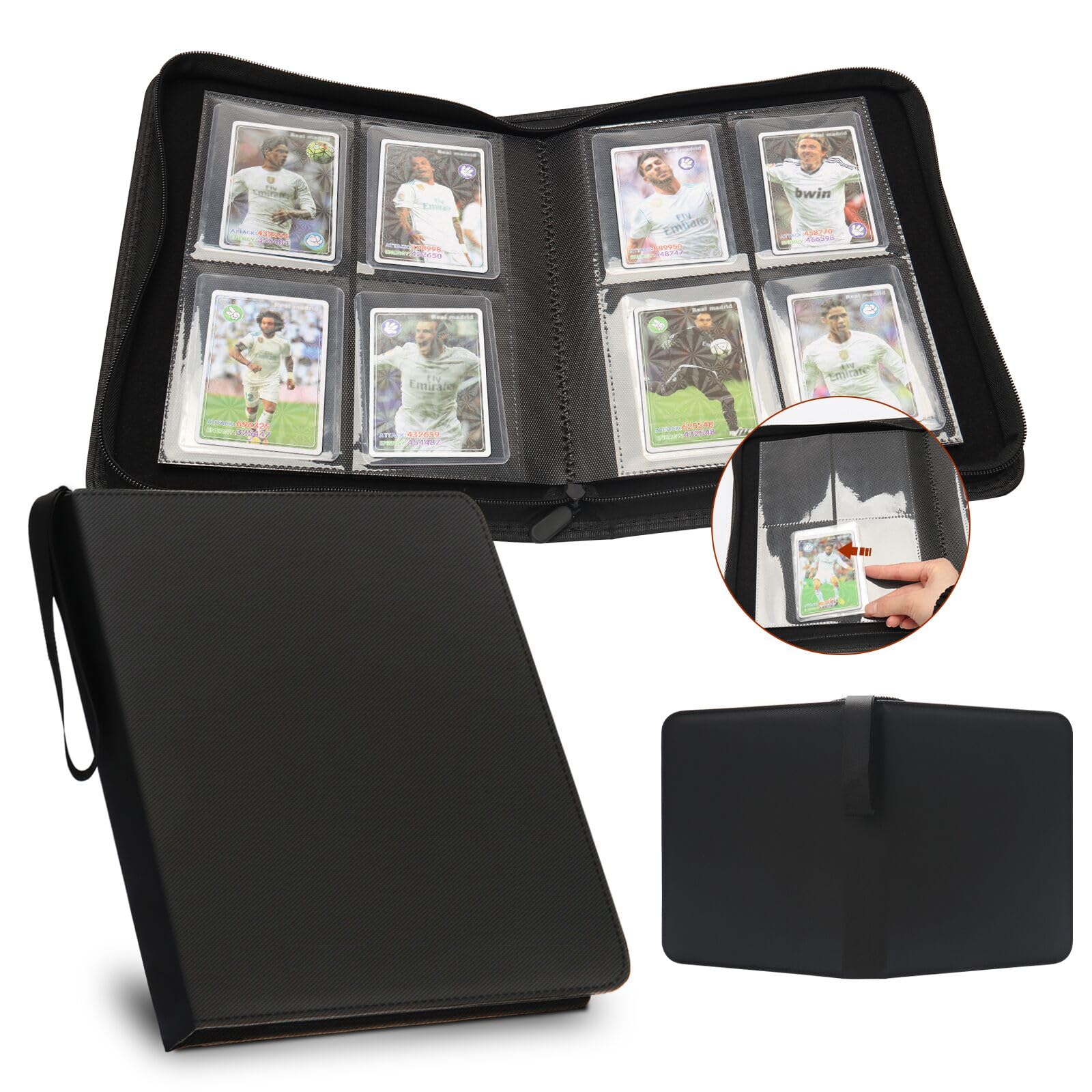 HYMENEX 96-Card Toploader Binder - 4 Pocket Trading Card Organizer for 3