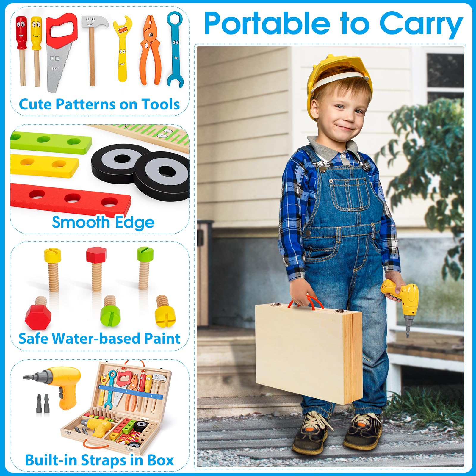 **44-Piece Wooden Kids Tool Set with Drill - STEM Montessori Educational Construction Toy for Boys & Girls Ages 3-5 - Pretend Play, DIY Projects & Early Learning Development**