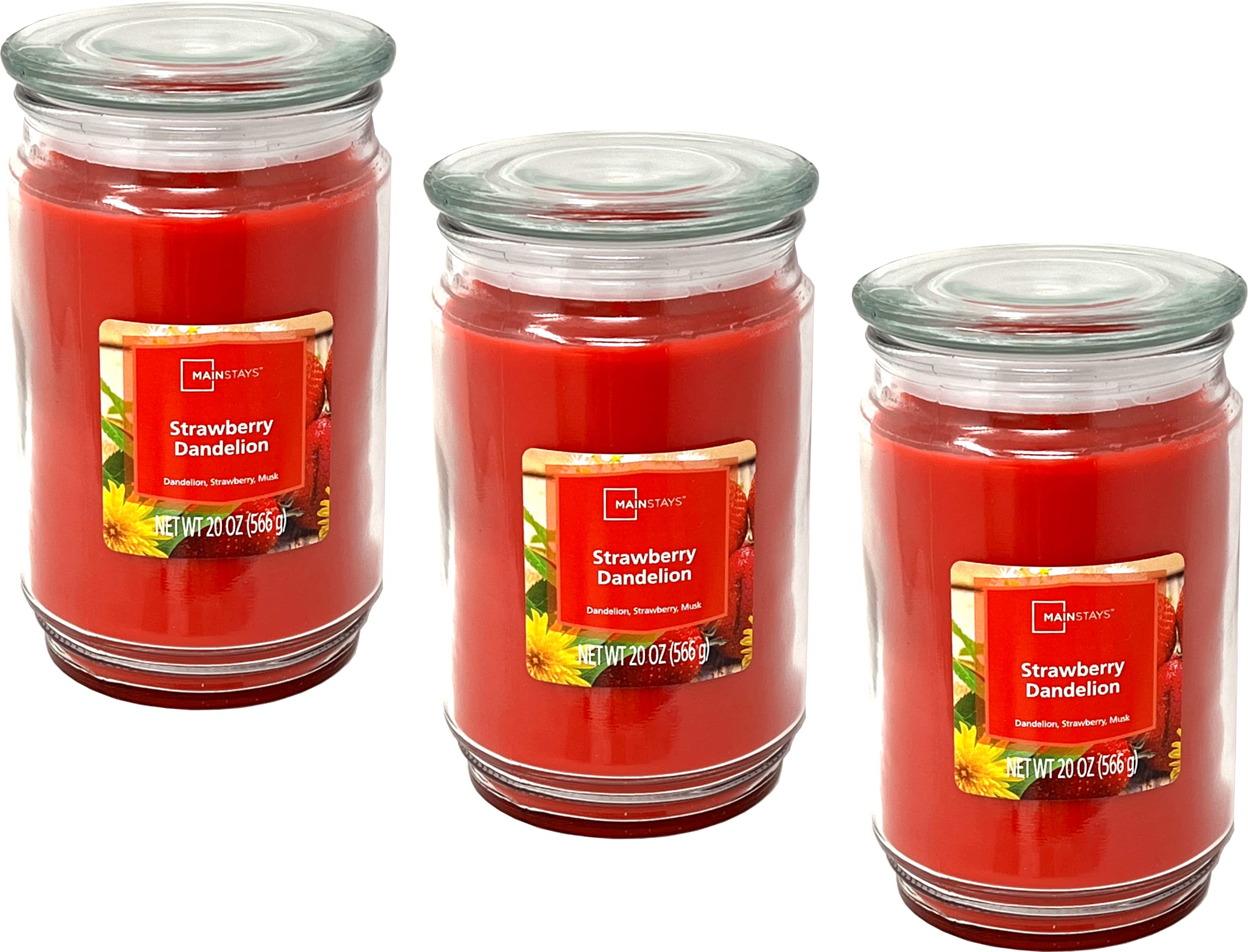 Mainstays 20oz Scented Candles 3-Pack - Strawberry Dandelion Fragrance | Long-Lasting Aromatherapy Candles for Home, Relaxation & Romantic Ambiance