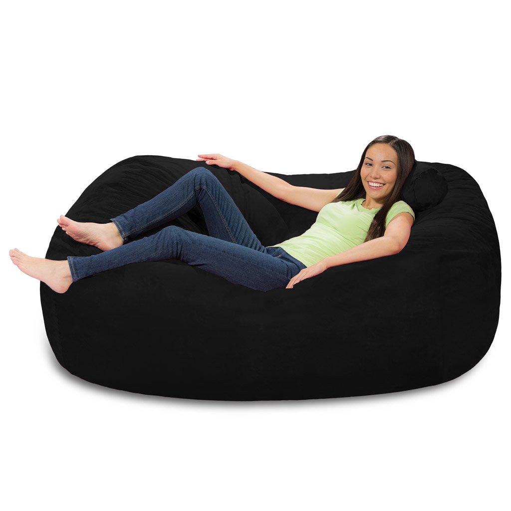 Premium Memory Foam Bean Bag Chair - Ultra Soft Black Micro Suede Cover - Perfect for Gaming, Lounging & Dorm Room Decor (Black)