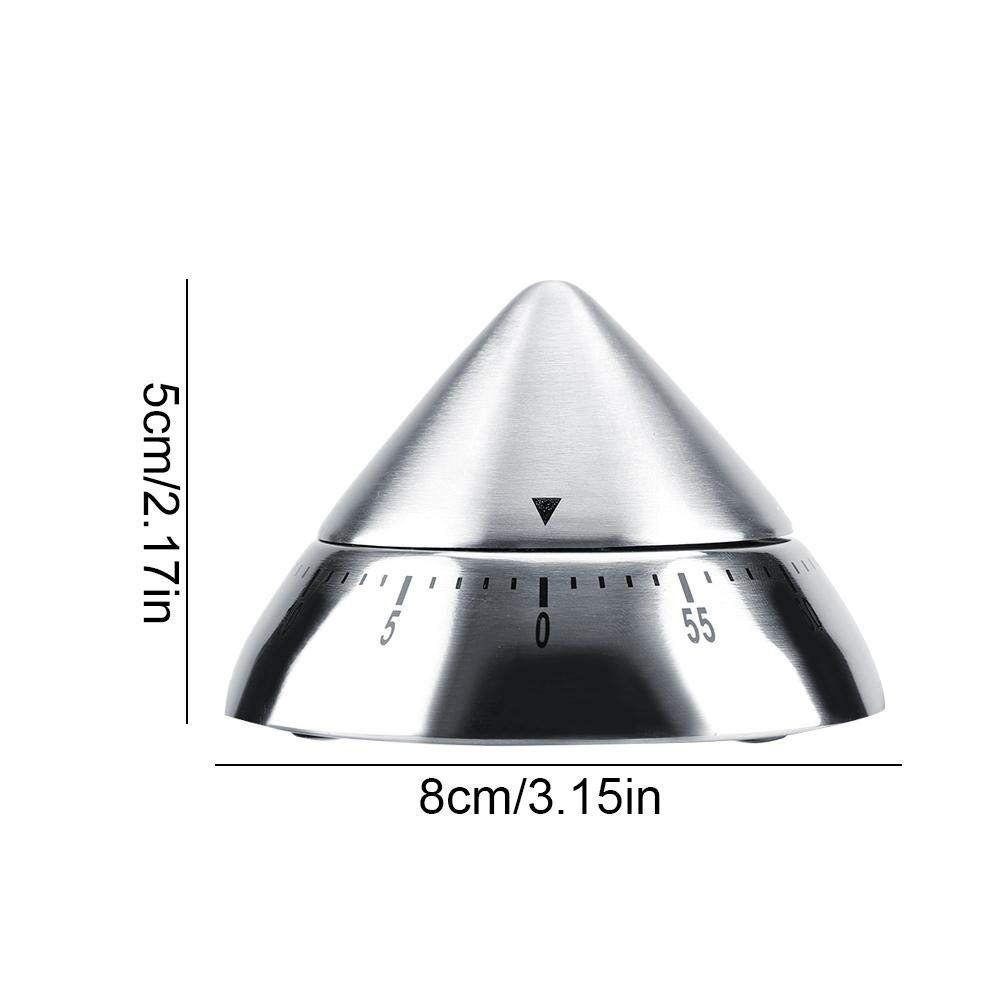60 Minute Stainless Steel Mechanical Kitchen Timer - Cone Shaped Countdown Cooking Timer for Baking, Roasting & Meal Prep (Silver) | Perfect for Home Chefs & Professional Kitchens