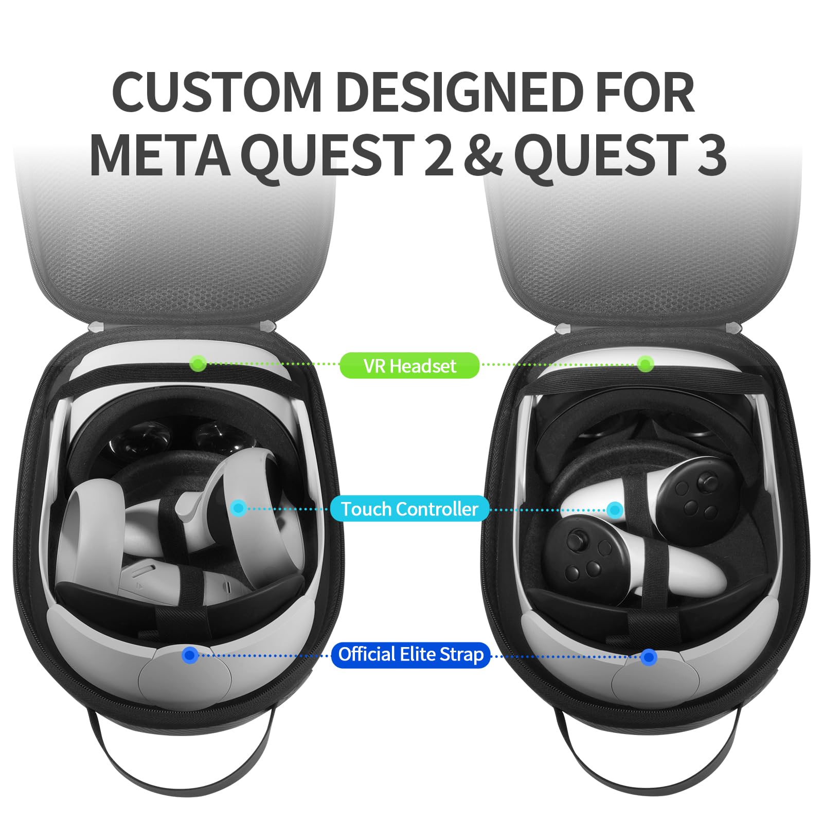 Premium Carbon Fiber Hard Carrying Case for Oculus Meta Quest 3S/Quest 3/Quest 2 - Protective Travel Storage Solution for VR Headset, Controllers & Official Accessories | Perfect for Gaming, Travel & Home Organization