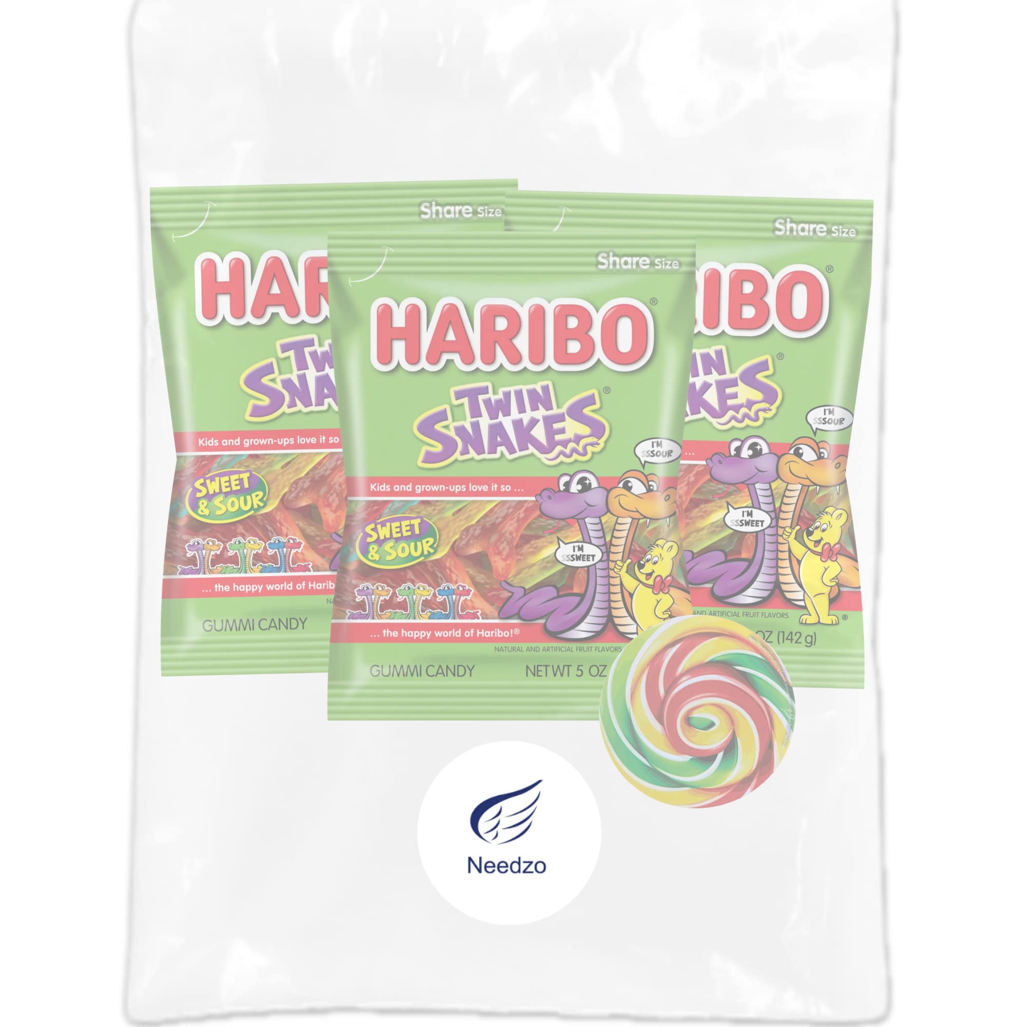 Sweet and Sour Twin Snake Gummy Candy - Chewy Fruit Flavored Gummies (5oz, Pack of 3) | Perfect for Summer Snacks, Ice Cream Toppings & Party Favors | Shareable Bulk Candy for Kids & Adults
