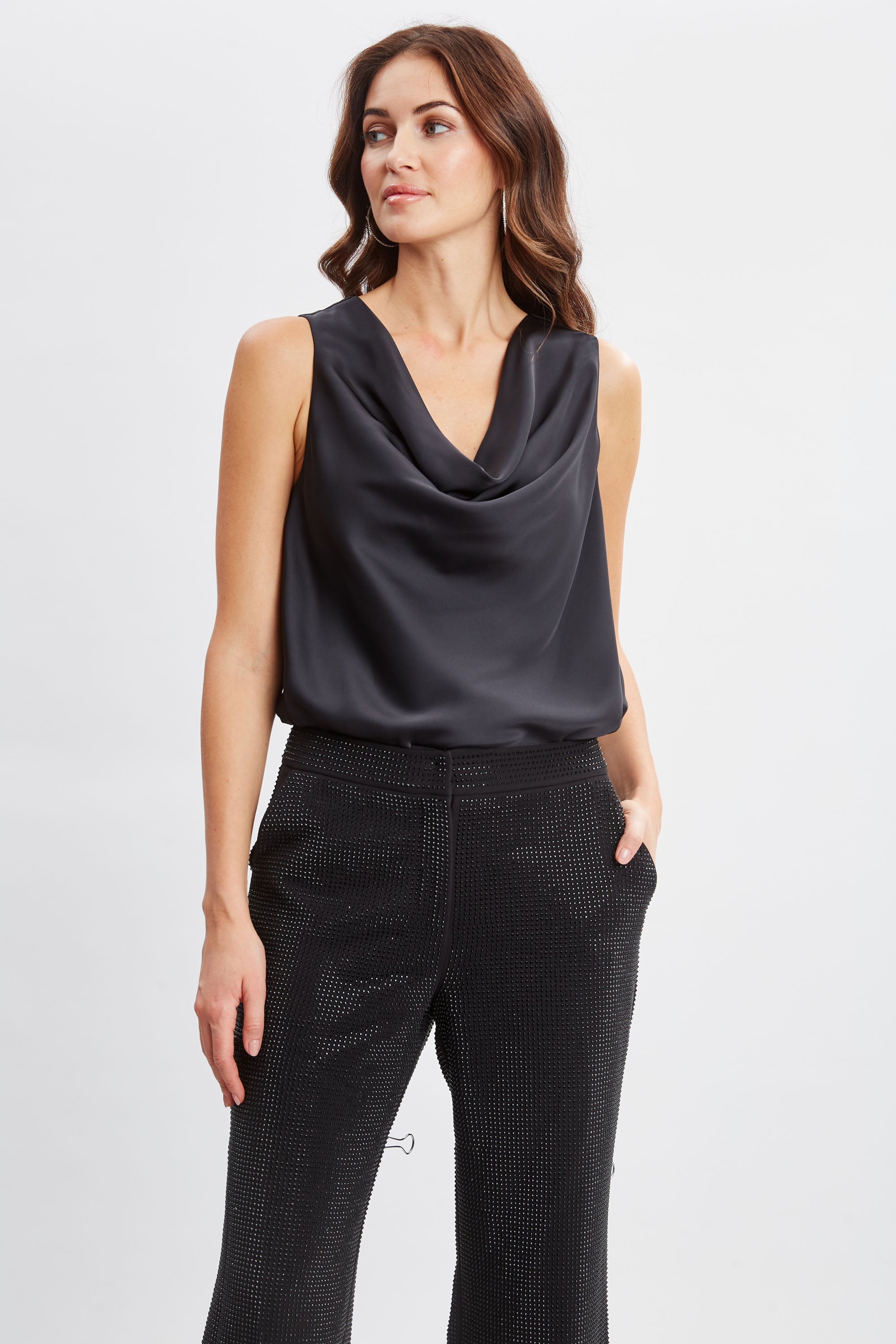 Silk Satin Cowl Neck Blouse for Women - Elegant Long Sleeve Tops for Work & Evening Wear