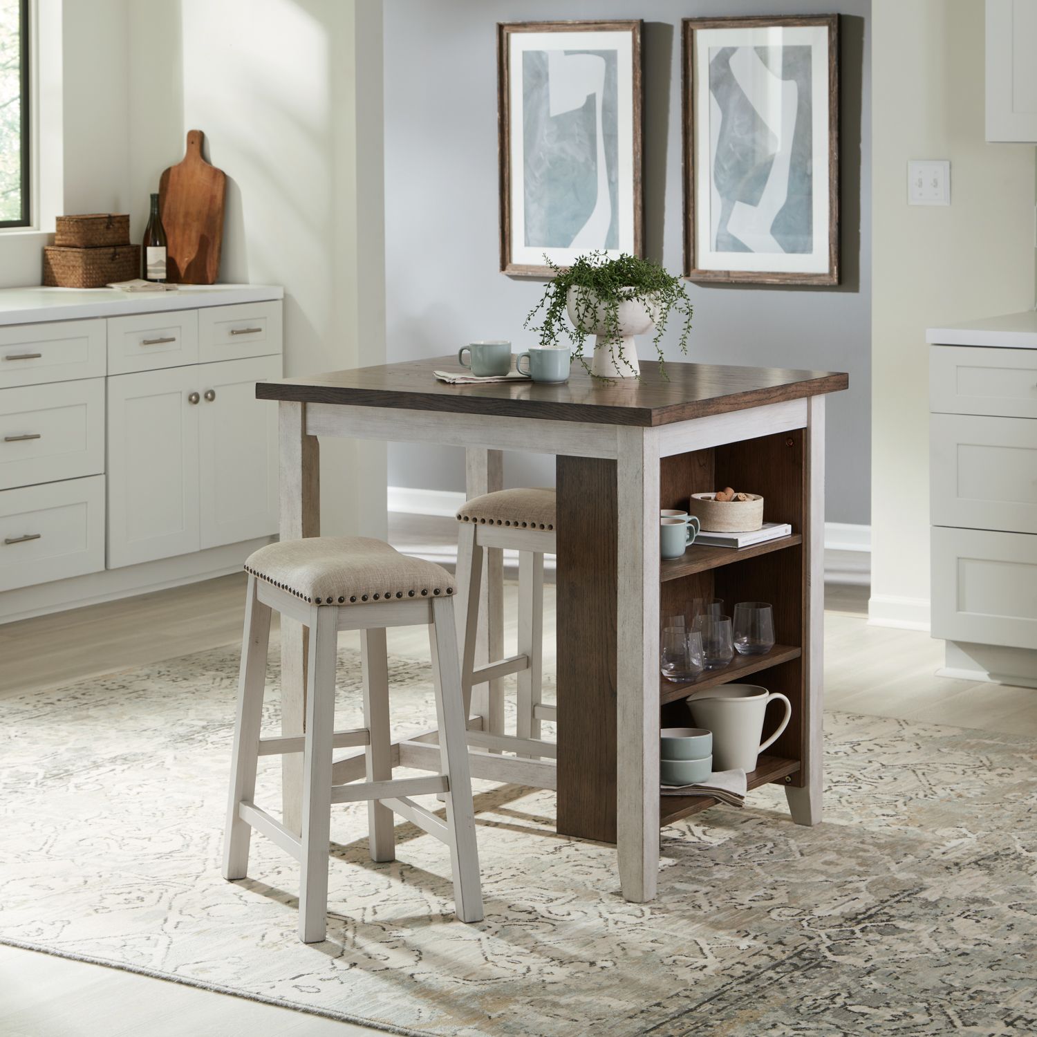 Stylish Two-Tone 3-Piece Counter Height Dining Set - Modern Kitchen Bar Stools & Table for Small Spaces - Perfect for Breakfast Nook, Apartment, or Coffee Bar Setup