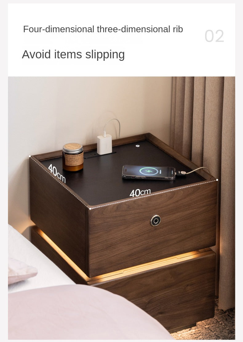Premium Black Walnut Solid Wood Nightstand with Drawer - Modern Bedside Table for Bedroom, Living Room & Office - Durable Multi-Functional Storage Furniture