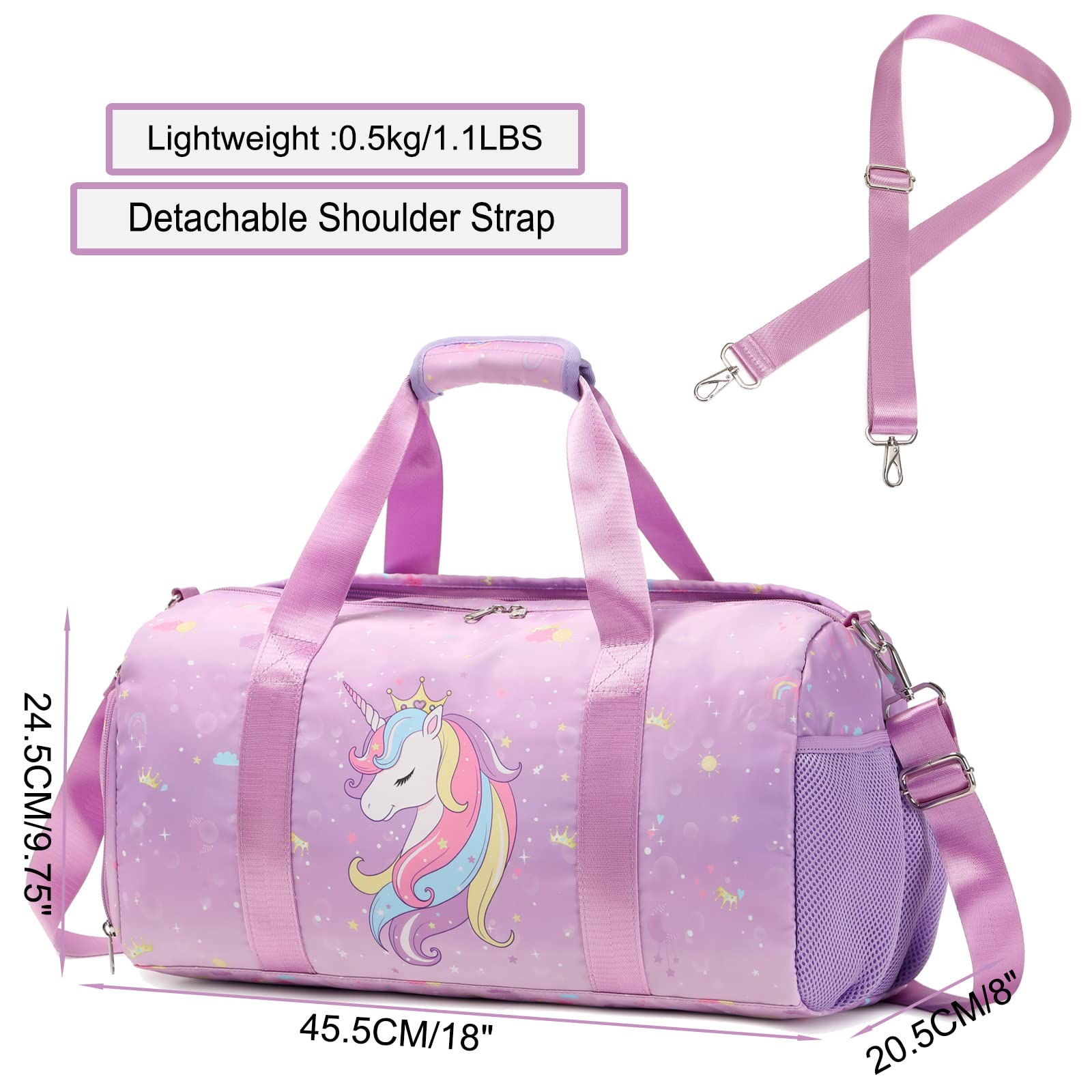 Girls Sports Duffel Bag - Gym & Dance Weekender with Shoe Compartment | Perfect for Travel & Ballet Practice