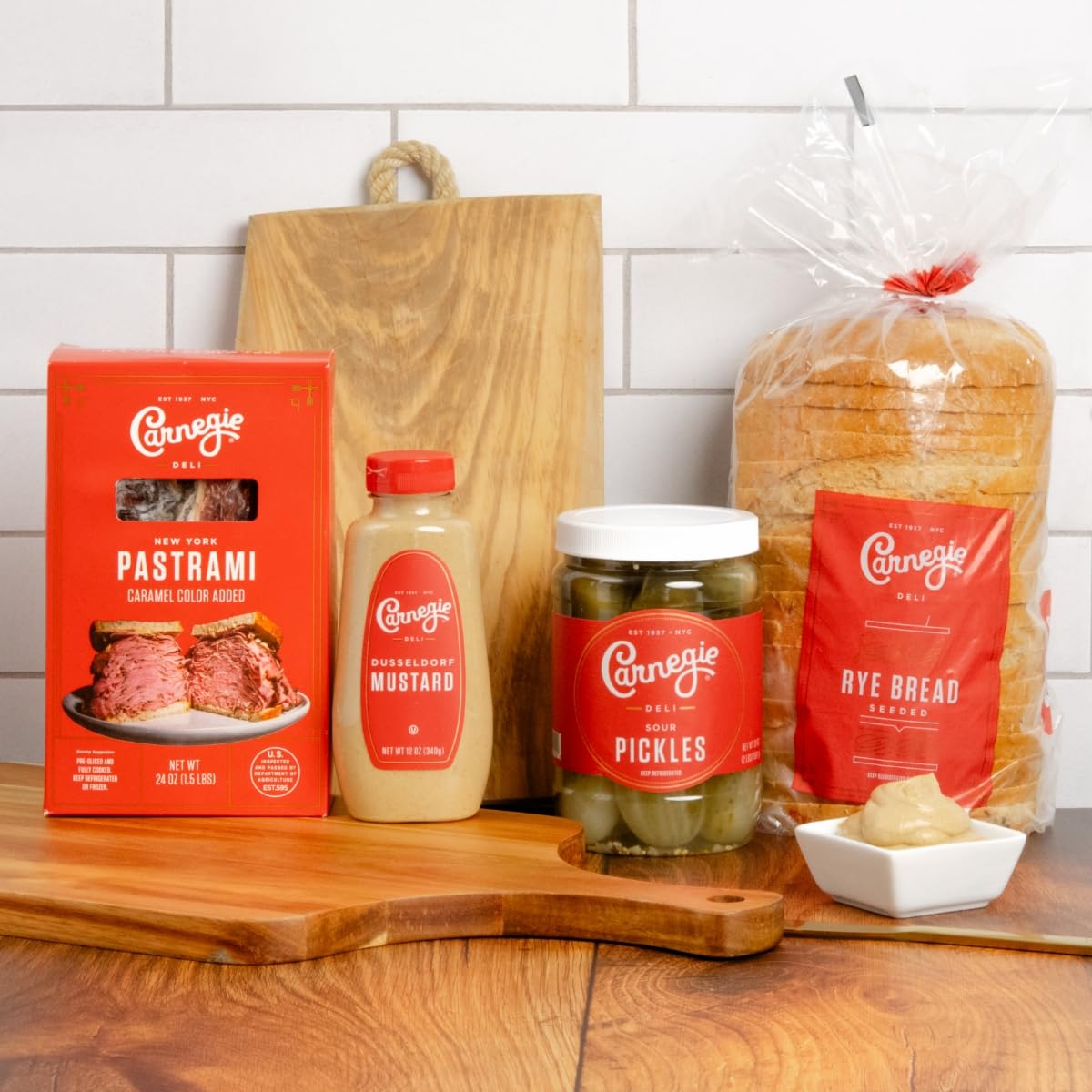 Carnegie Deli New York Pastrami Sandwich Kit - Authentic Pastrami, Rye Bread, Mustard & Pickles (Serves 4) | Perfect for Family Dinners, Picnics & Game Day Snacks