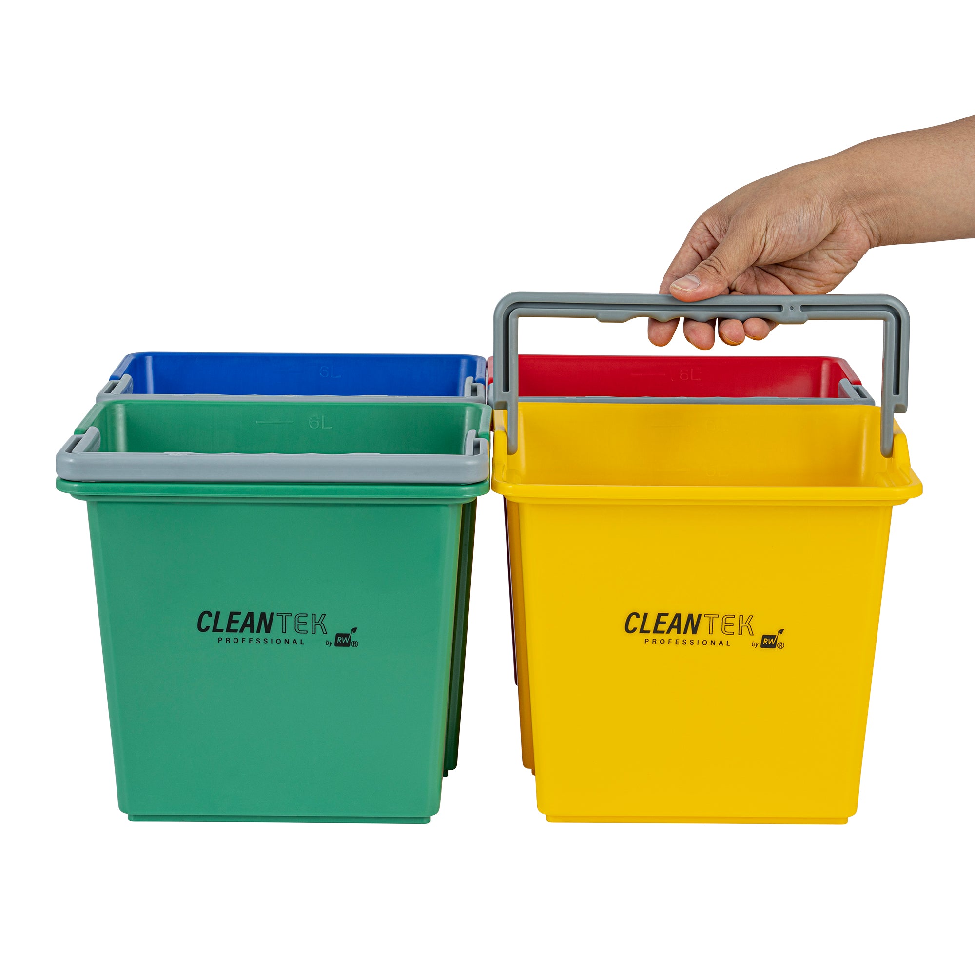 6 Qt Color-Coded Cleaning Bucket Set - Green, Blue, Red & Yellow for Home, Office & Janitorial Use | Multi-Purpose Cleaning Organization System