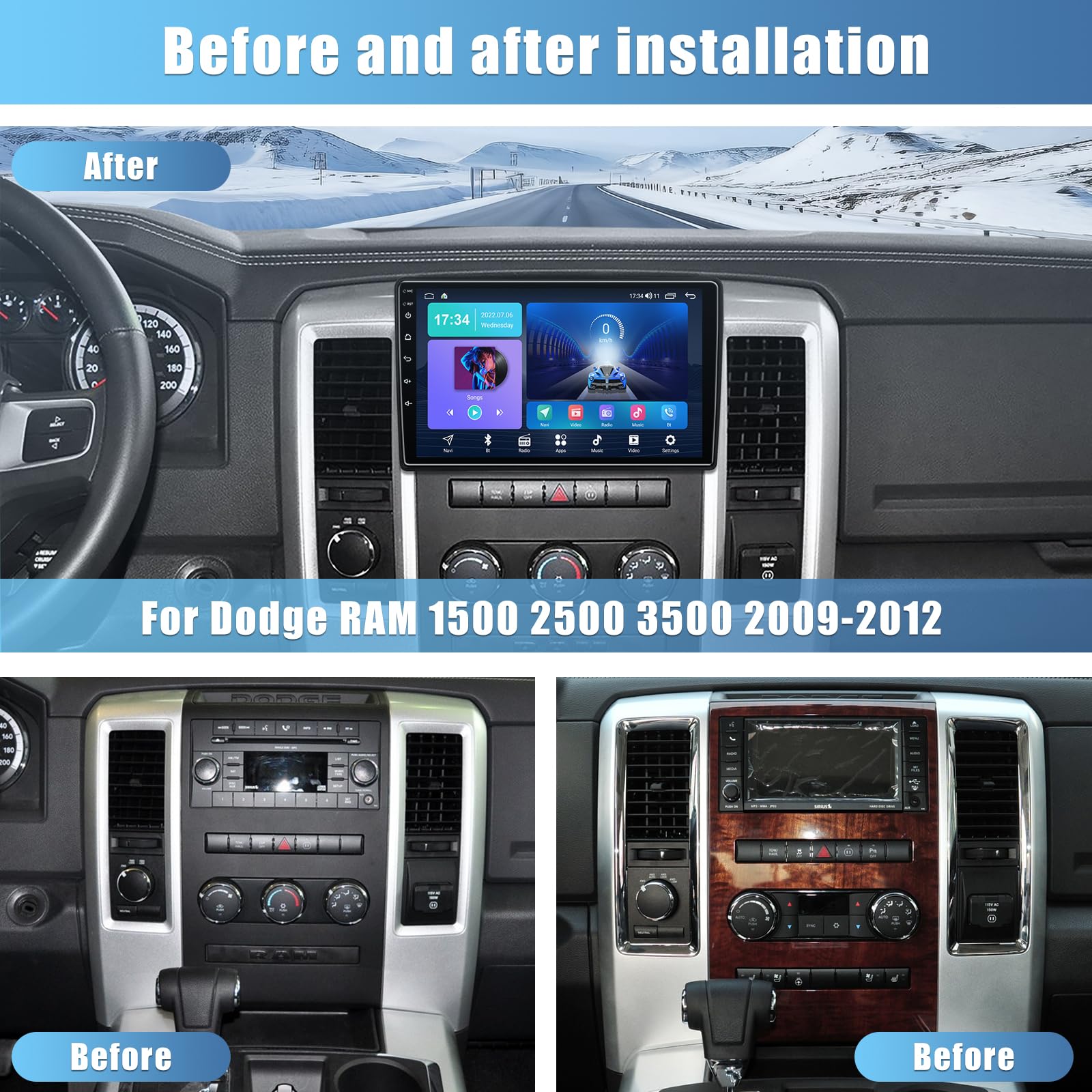 4GB+32GB Android Car Stereo for Dodge RAM 1500/2500/3500 (2009-2012) - 10.2
