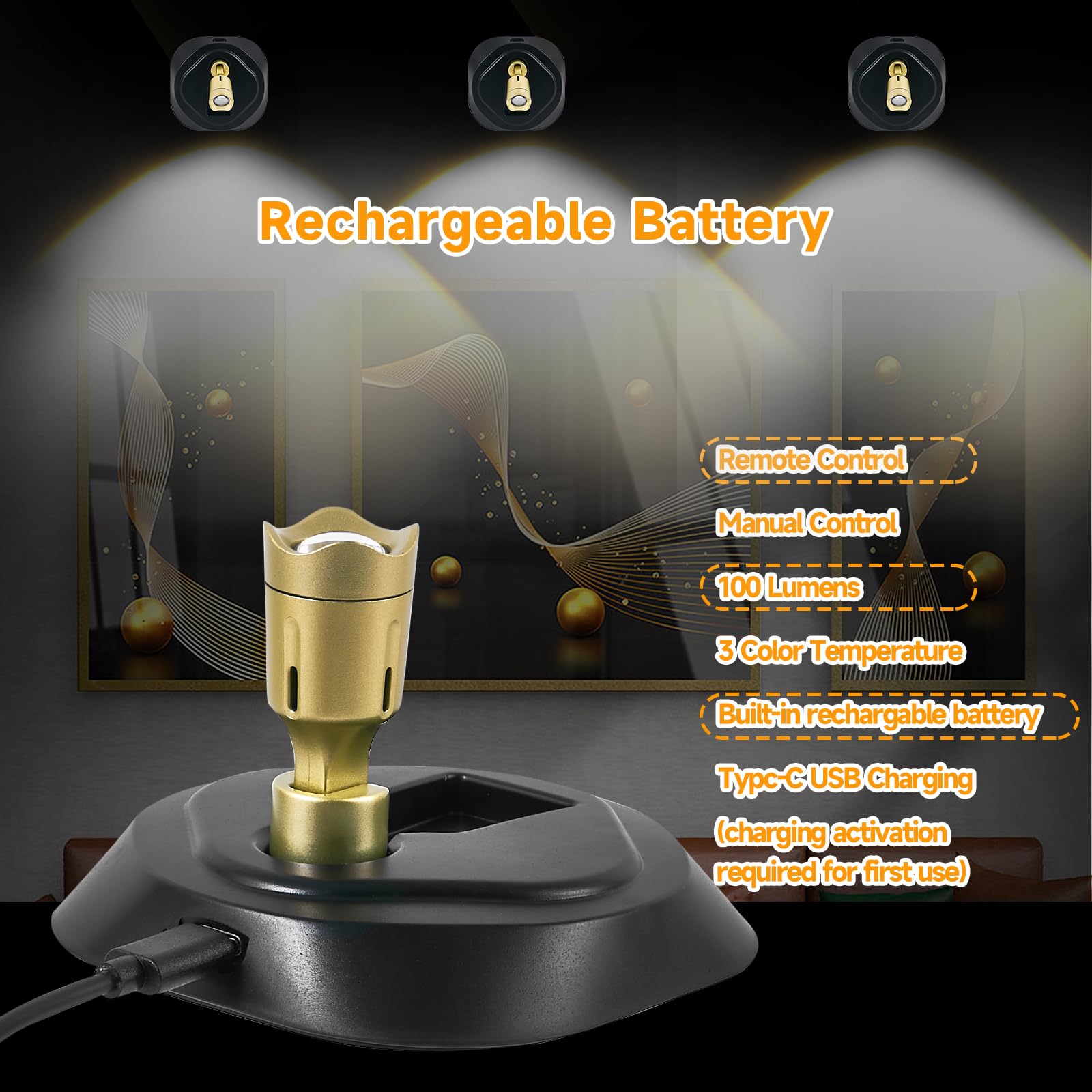 2 Pack LED Spotlight with Remote Control - Rechargeable Battery Operated Wall Lights for Paintings, Dimmable Puck Light with Timer & 3CTT - Perfect for Art Galleries, Home Decor, and Picture Display