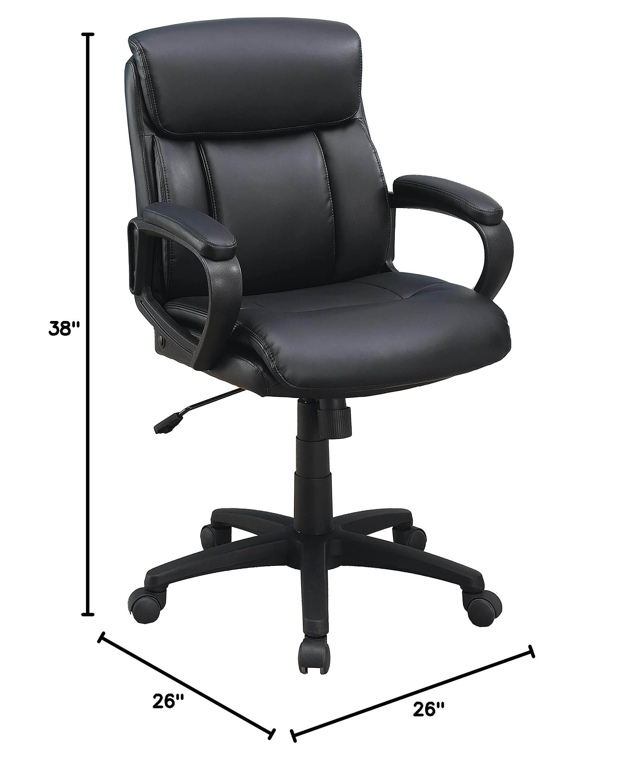 Poundex Compet Office Chair - Ergonomic Adjustable Black Desk Chair for Home & Office Use - Perfect for Long Hours of Work, Gaming, or Studying