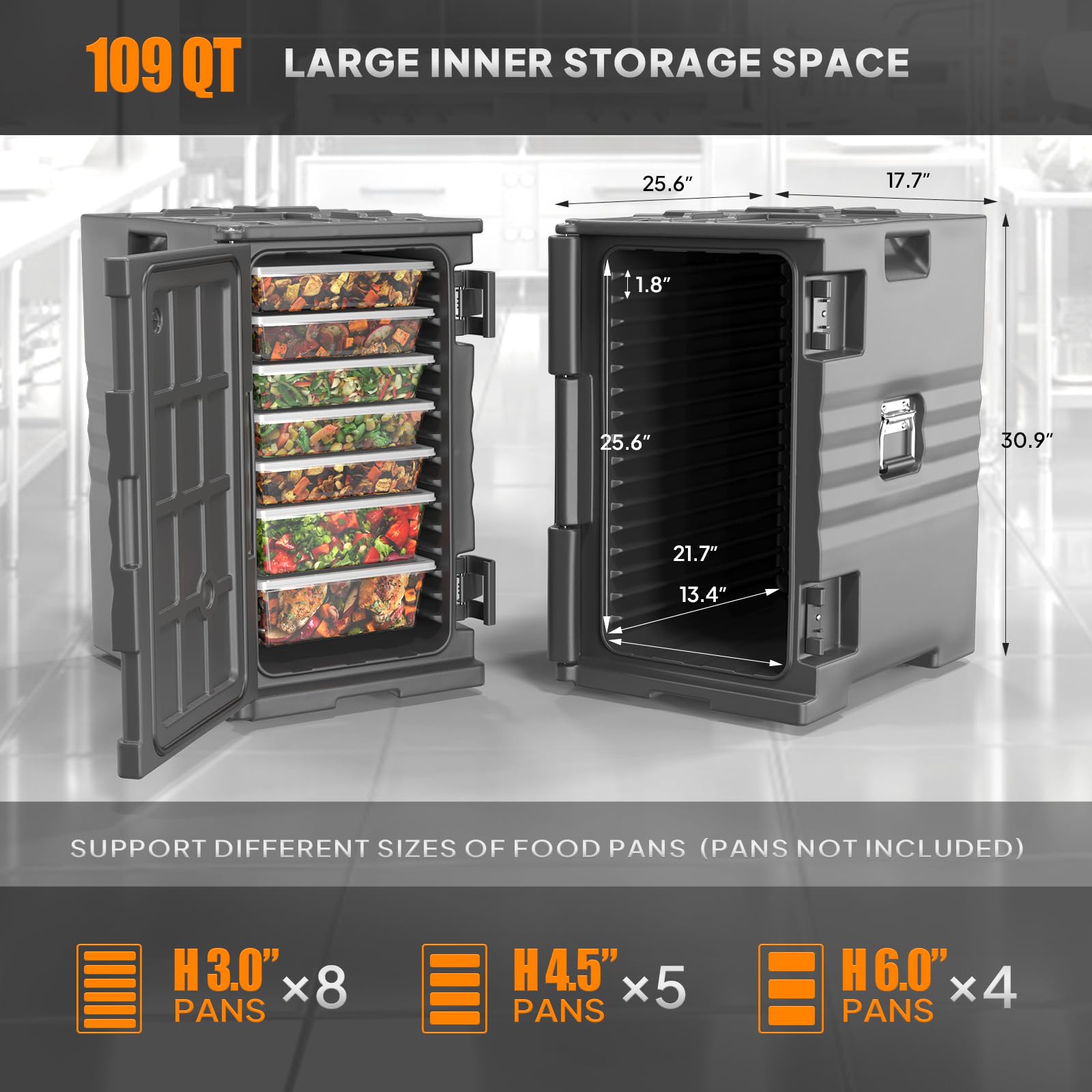 ROVSUN 82QT/109QT Insulated Food Carrier with Wheels - Stackable Hot Box Food Warmer with Double Buckles & Handles - Perfect for Catering, Restaurants, Canteens & Family Parties - Keep Meals Hot for Outdoor Events, Buffets & Food Delivery Services
