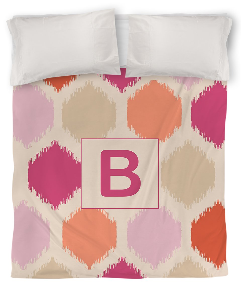 Manual Woodworkers & Weavers Monogrammed Letter B Pink Batik Duvet Cover - Twin Size for Girls Bedroom, Guest Room & Dorm Decor