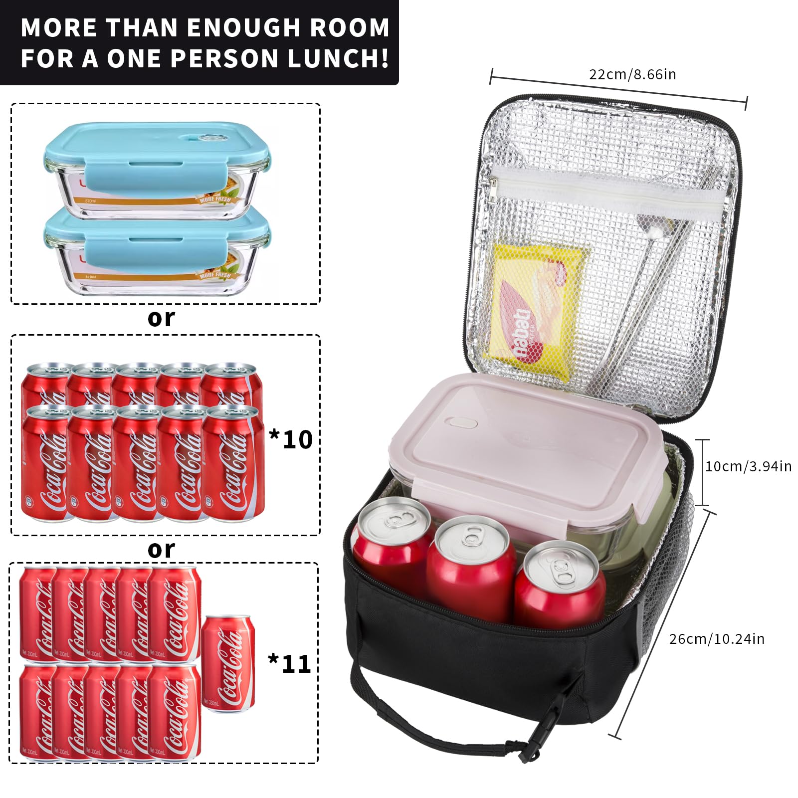 Insulated Lunch Box for Women - Leakproof & Thermal Lunch Bag for Work, Office, School - Stylish & Durable Lunchbox (Black) - Perfect for Meal Prep, Picnics & Commuting