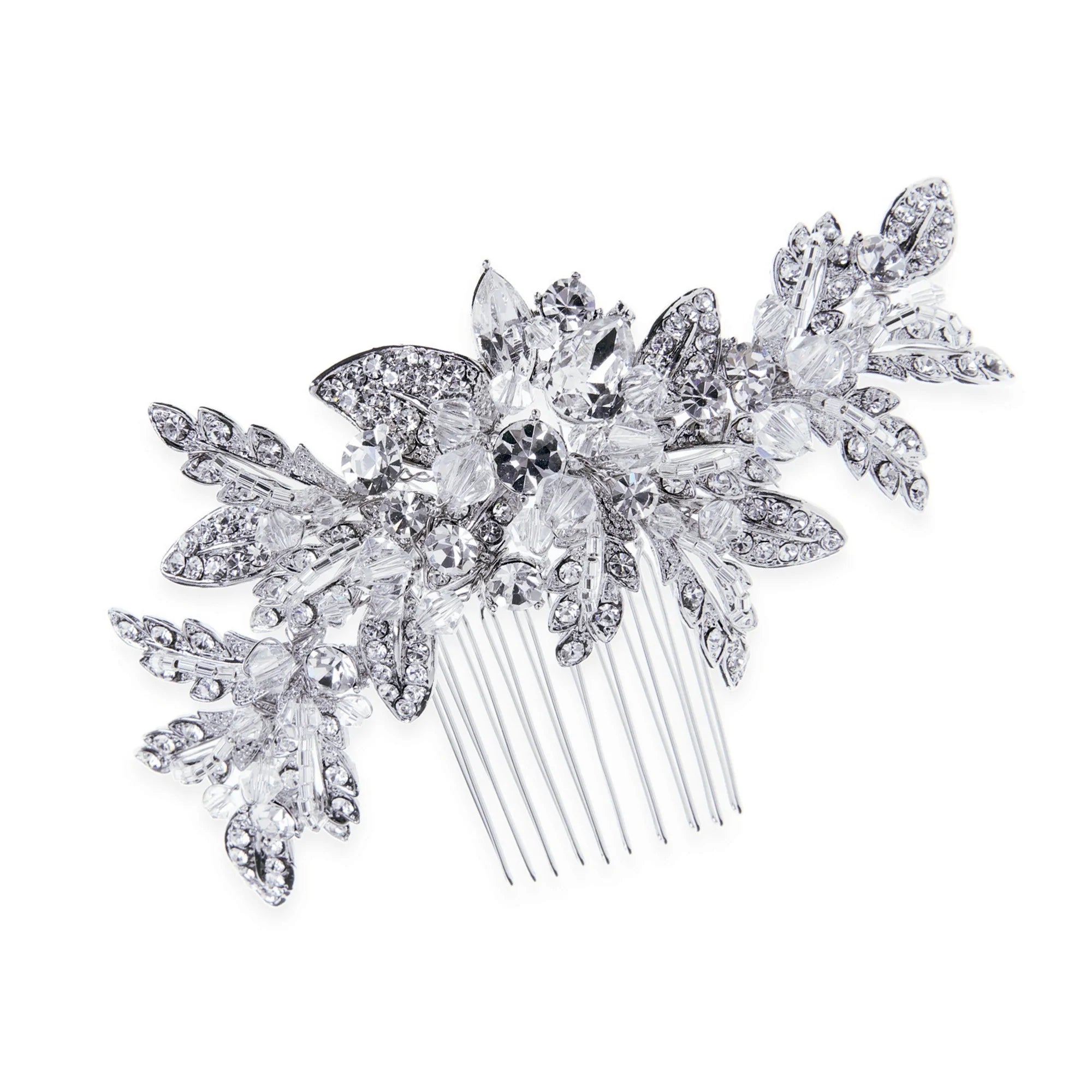 SASKIA Silver Crystal Floral Wedding Hair Comb for Brides - Elegant Bridal Accessory for Weddings, Prom, and Special Occasions