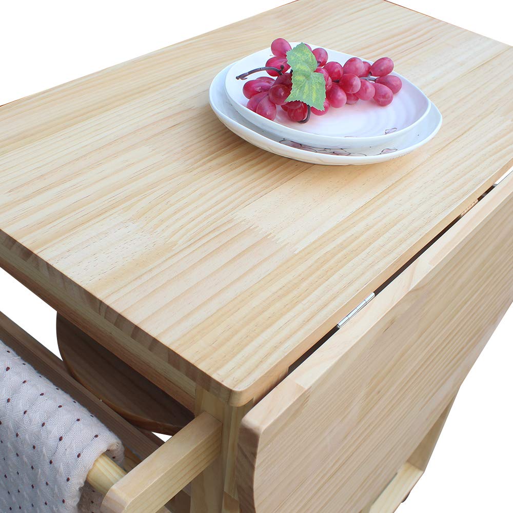 Portable Kitchen Island on Wheels with Folding Drop Leaf & 2 Drawers - Small Rolling Kitchen Table Set Includes 2 Square Stools (Natural Finish) - Perfect for Small Apartments, Breakfast Nooks & Mobile Cooking Stations