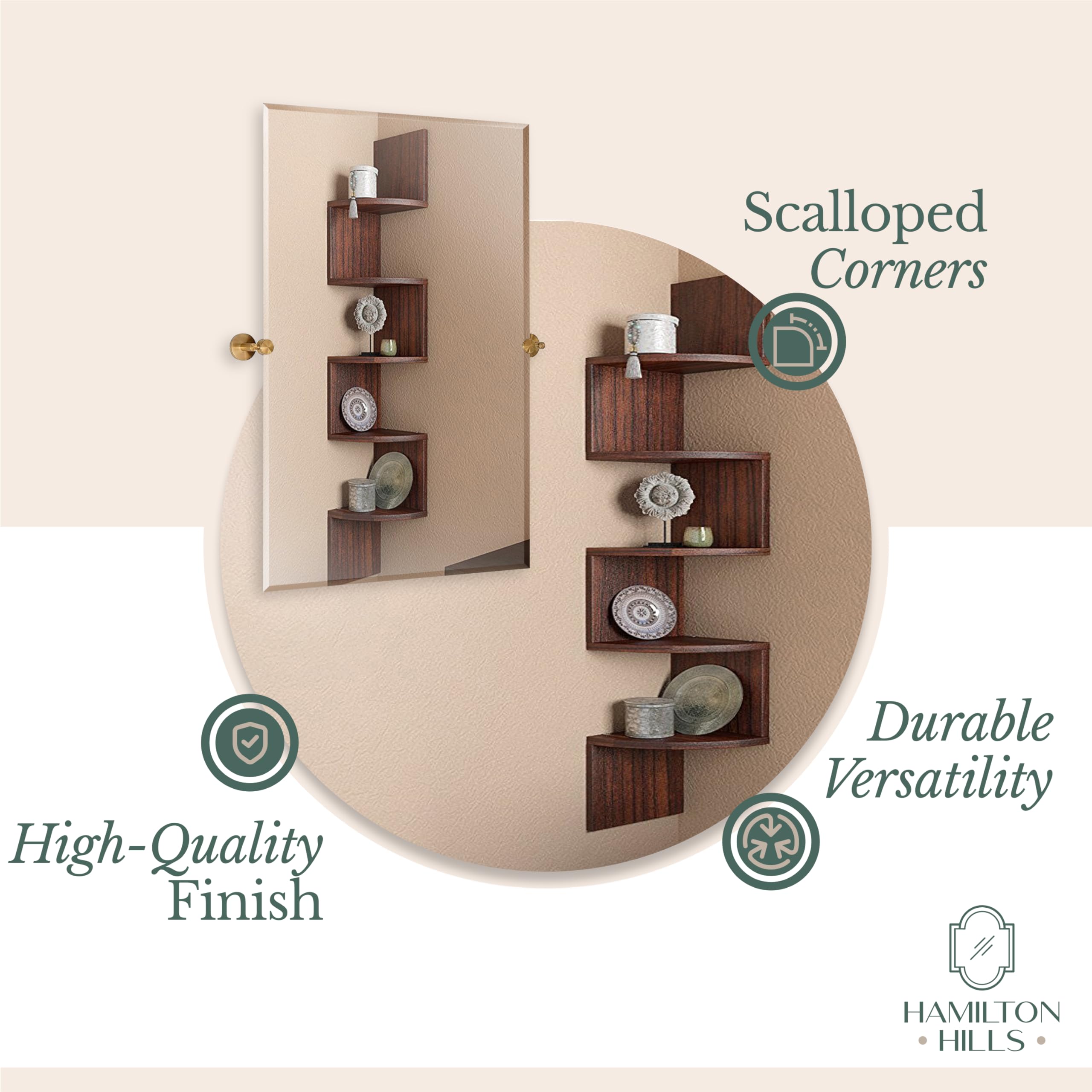 Hamilton Hills 24x36 Inch Frameless Pivot Bathroom Mirror - Adjustable Tilting Rectangular Wall Mirror with Gold Rounded Brackets - Modern Vanity & Shower Decor for Bathroom, Bedroom, and Entryway