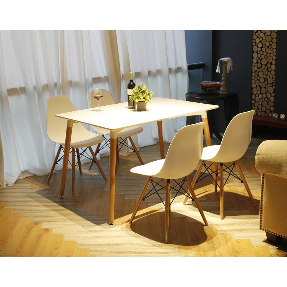 GIA Mid-Century Modern Plastic Armless Dining Chairs with Wooden Beech Legs - Set of 2 in White | Perfect for Kitchen, Dining Room & Small Space Decor