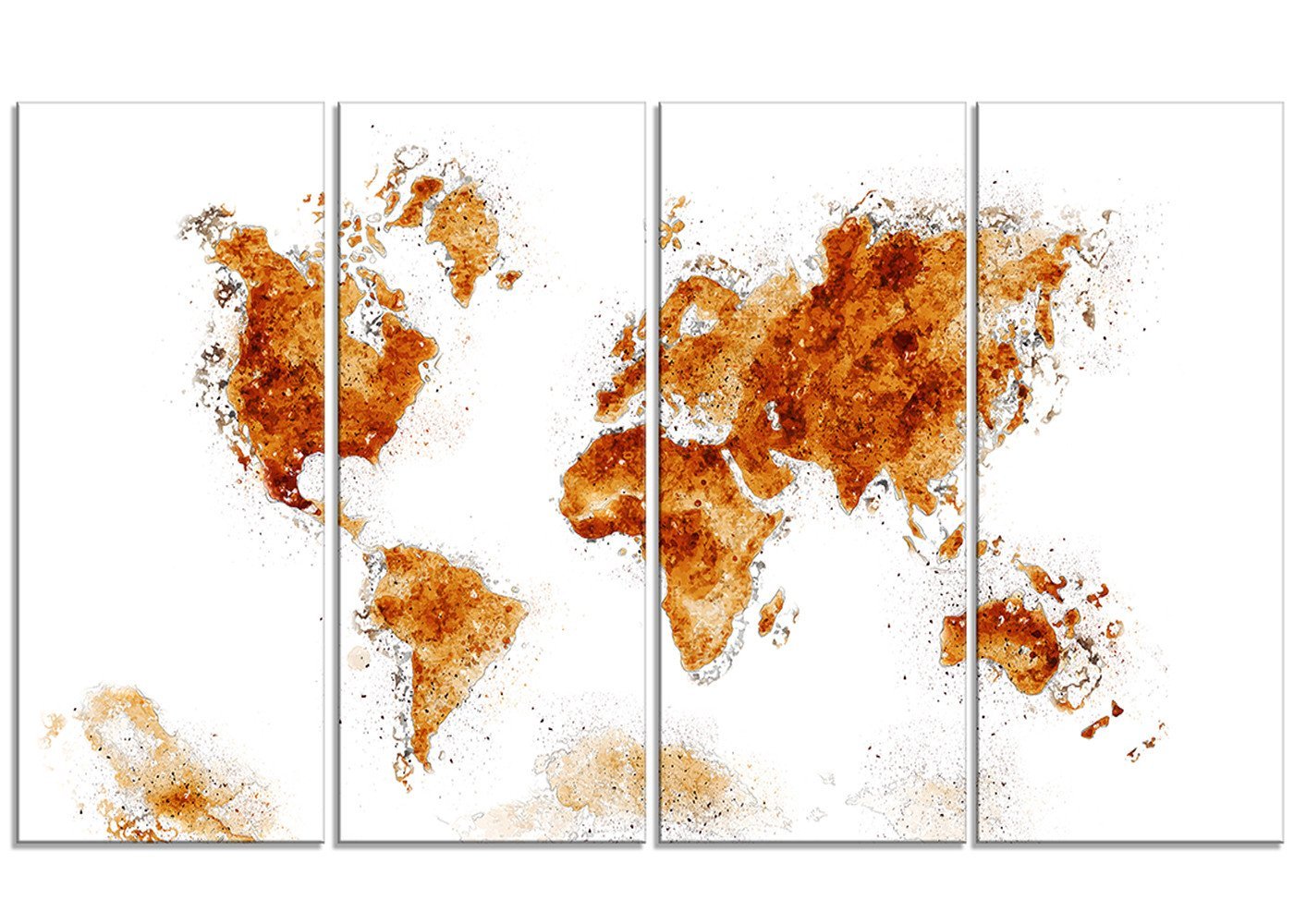 Designart Honey Brown - Vintage World Map Metal Wall Art Decor - 4 Panels Set (48x28 Inches) - MT2708 - Perfect for Living Room, Office & Home Decor