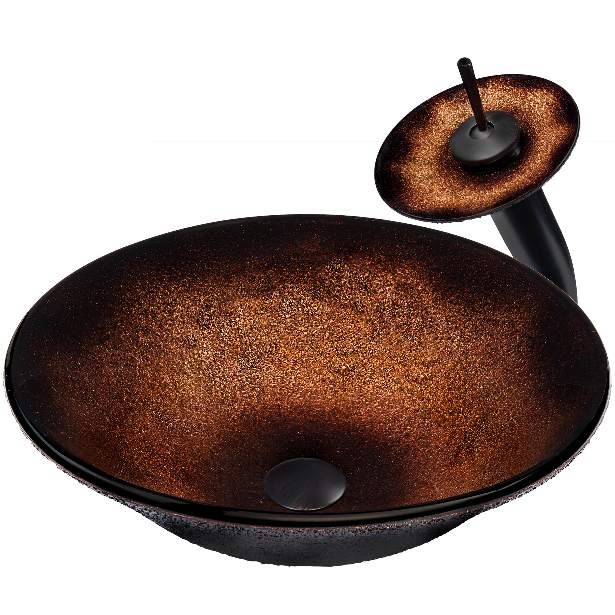 Novatto SANGUINELLO Glass Vessel Bathroom Sink Set - Oil Rubbed Bronze Finish - Modern Above Counter Bathroom Vanity Sink for Powder Room, Master Bath & Guest Bathroom Decor