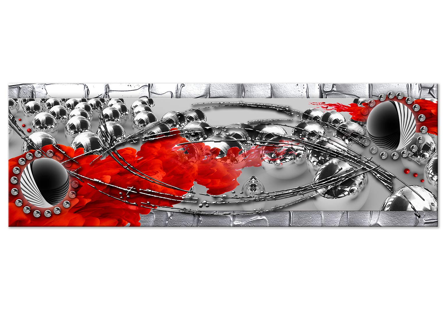 Artgeist Textured Canvas Wall Art Abstract Painting 47x16 Inches - Modern Framed Home Decor for Living Room, Bedroom & Office | Diamond Pearls Red Silver Contemporary Print (n-C-0344-b-a)