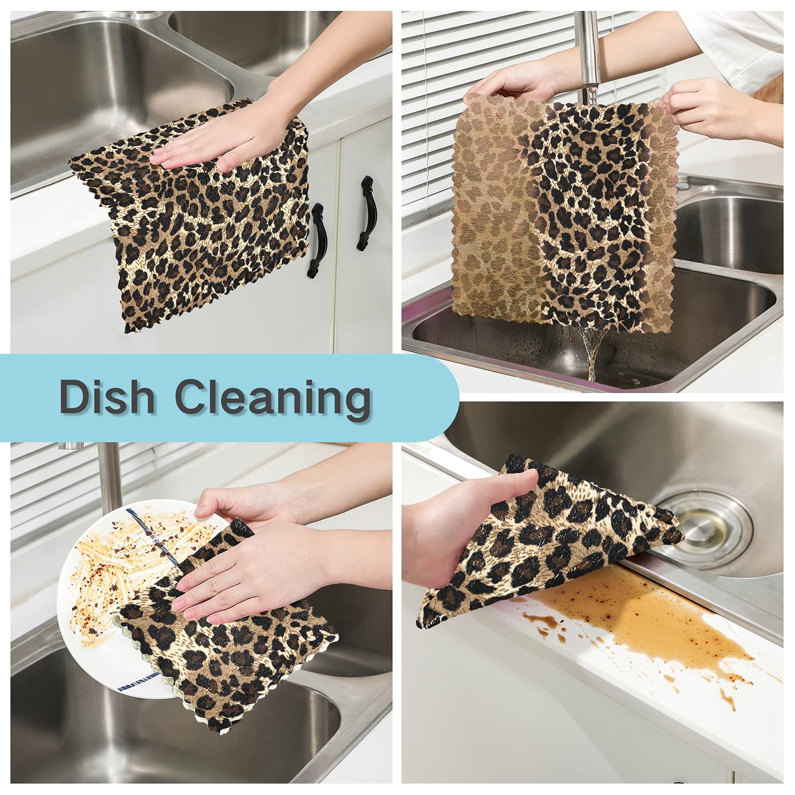 ALAZA Leopard Print Kitchen Towels - Super Soft & Absorbent, Set of 6 for Dish Drying & Cleaning