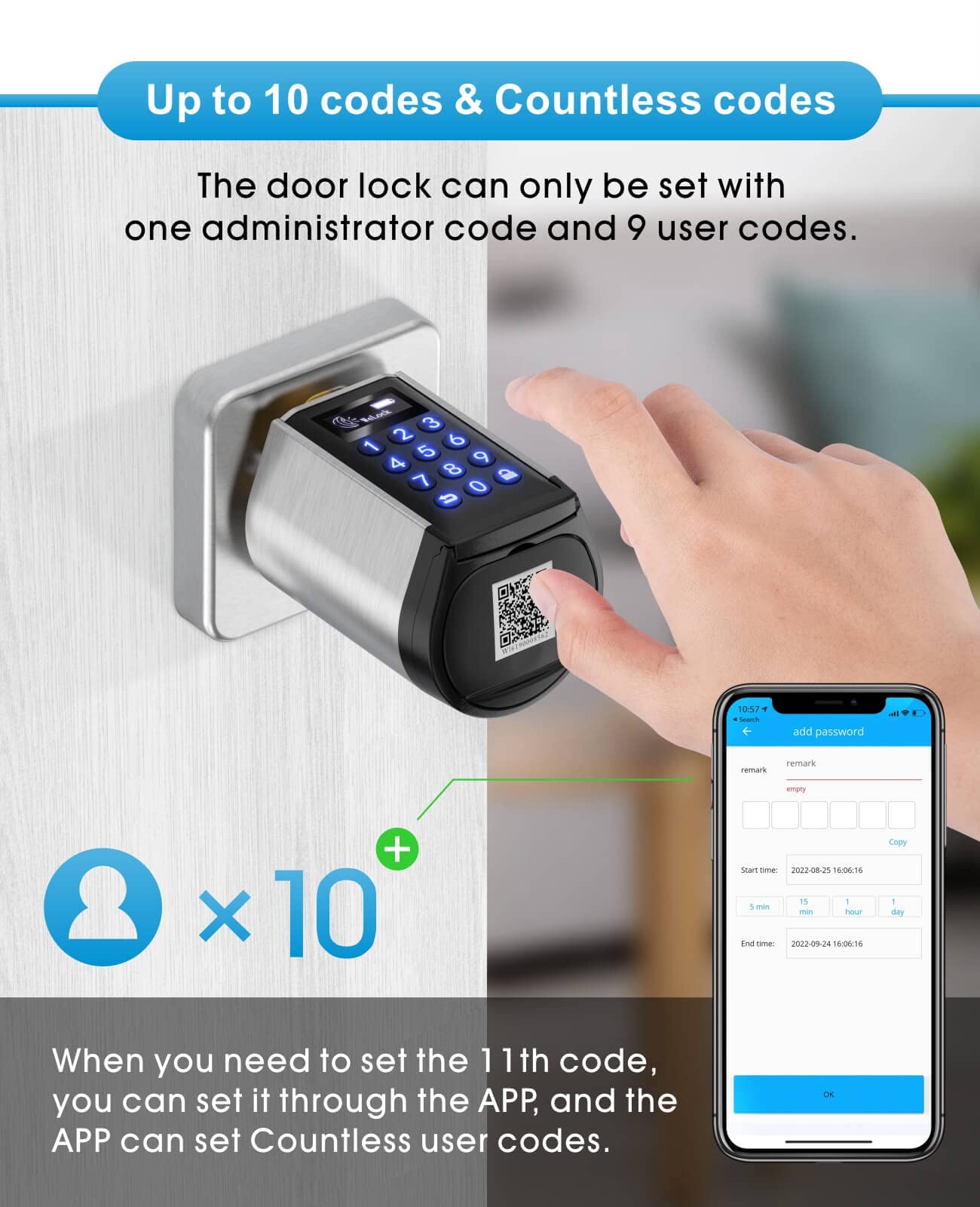 Welock Safer Keyless Entry Smart Door Lock - Bluetooth Enabled with Keypad, APP Control, IC Card & Mechanical Key - Easy Installation for Homes, Apartments, Offices & Garages (Silver) | Secure Access for Smart Homes & Rental Properties