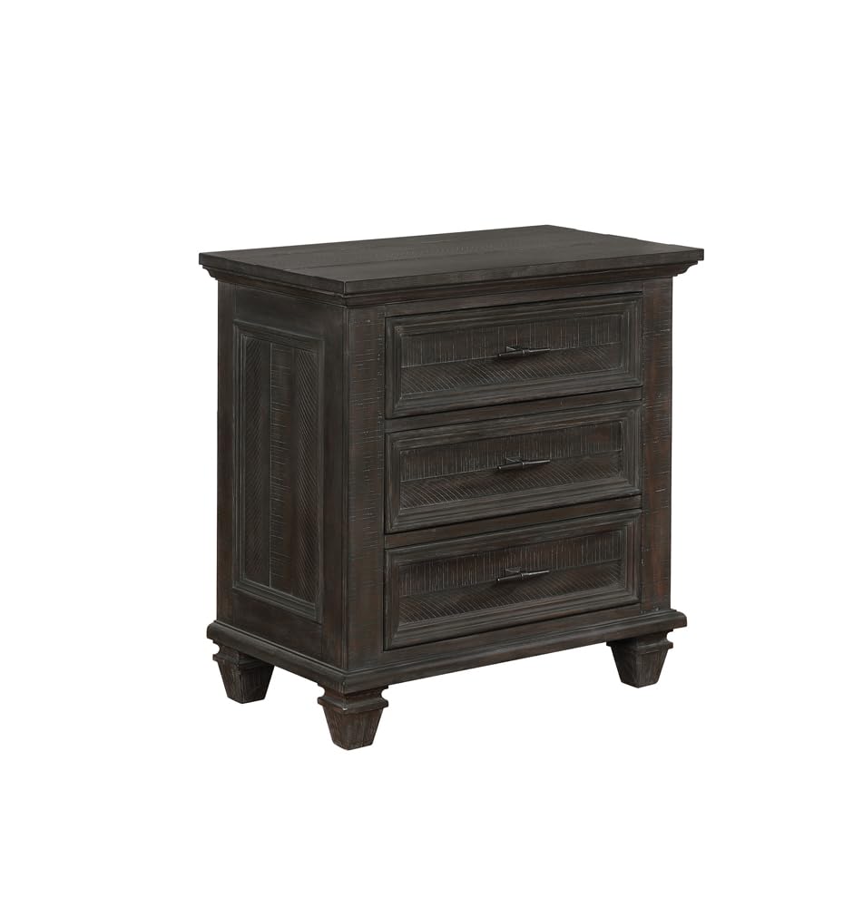 Coaster Home Furnishings Atascadero 3-Drawer Wood Nightstand with USB Charging - Transitional Bedside Table for Bedroom Storage | Weathered Carbon Finish | Perfect for Small Spaces & Device Charging