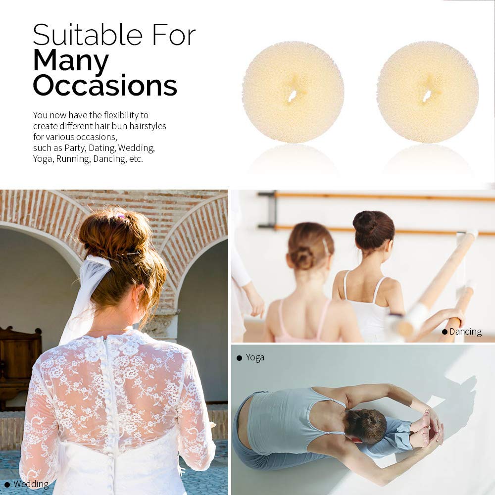 Extra Blonde Bun Maker for Kids - 2PCS Ring Style Hair Shaper & Chignon Doughnut for Short Thin Hair (2.5 Inch/Beige) - Perfect for School, Parties & Daily Hairstyles