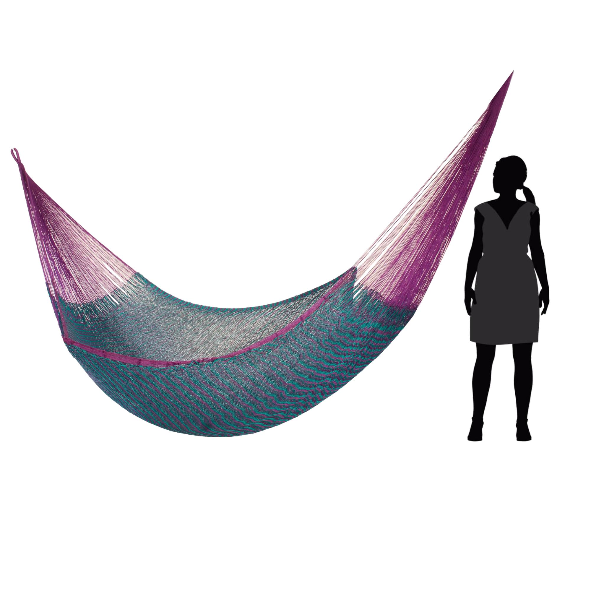 NOVICA XL Double Rope Hammock - Handwoven Mayan Nylon in Purple, Green & Teal - Royal Pheasant Design - Perfect for Backyard, Patio & Beach Relaxation